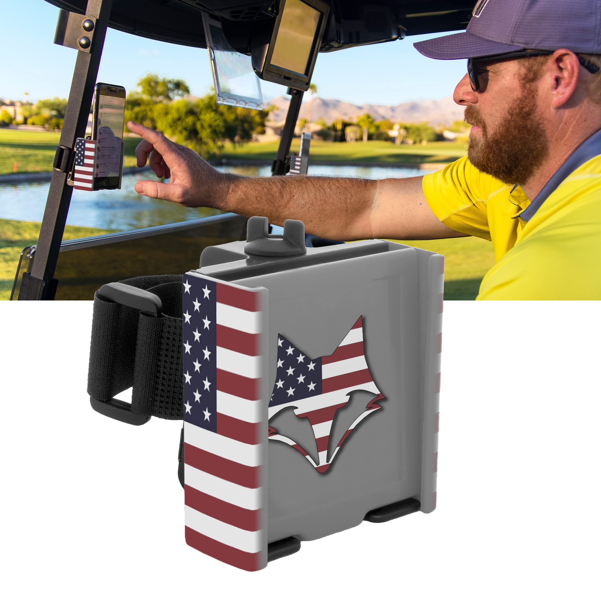 DESERT FOX GOLF Phone Caddy - American Flag Golf Accessory | Clip-on Golf Cart Phone Holder for iPhone & Android | Perfect for Golf Courses & Outdoor Sports