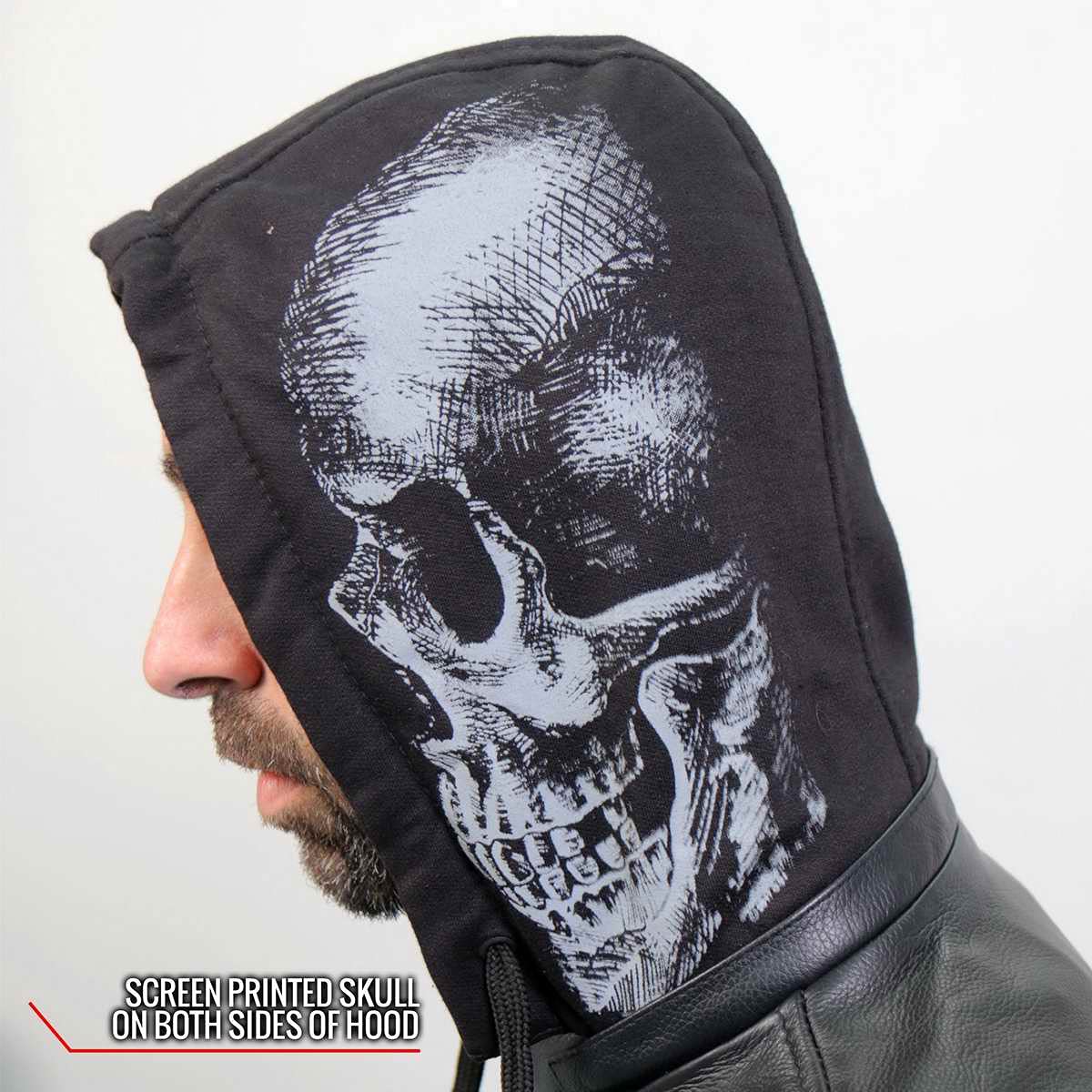 Hot Leathers JKM1031 Men's 'Skull and Bones' Biker Leather Jacket with Flannel Lining - Medium Size, Perfect for Motorcycle Riding, Casual Outfits & Winter Fashion