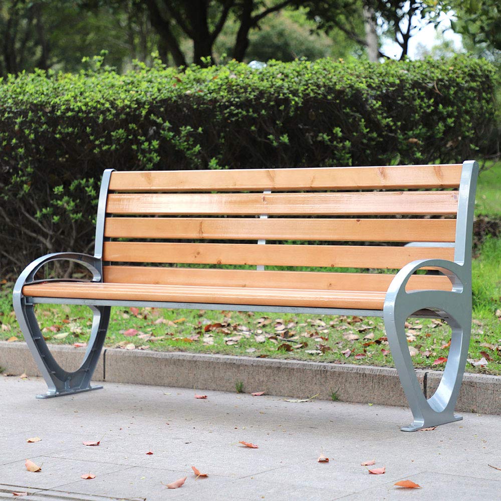 47in Metal Garden Bench for Outdoor, Park, Porch & Patio - Heavy Duty Cast Iron Frame with Solid Wood Seat & Backrest - Perfect for Waiting Areas, Resting & Garden Decor