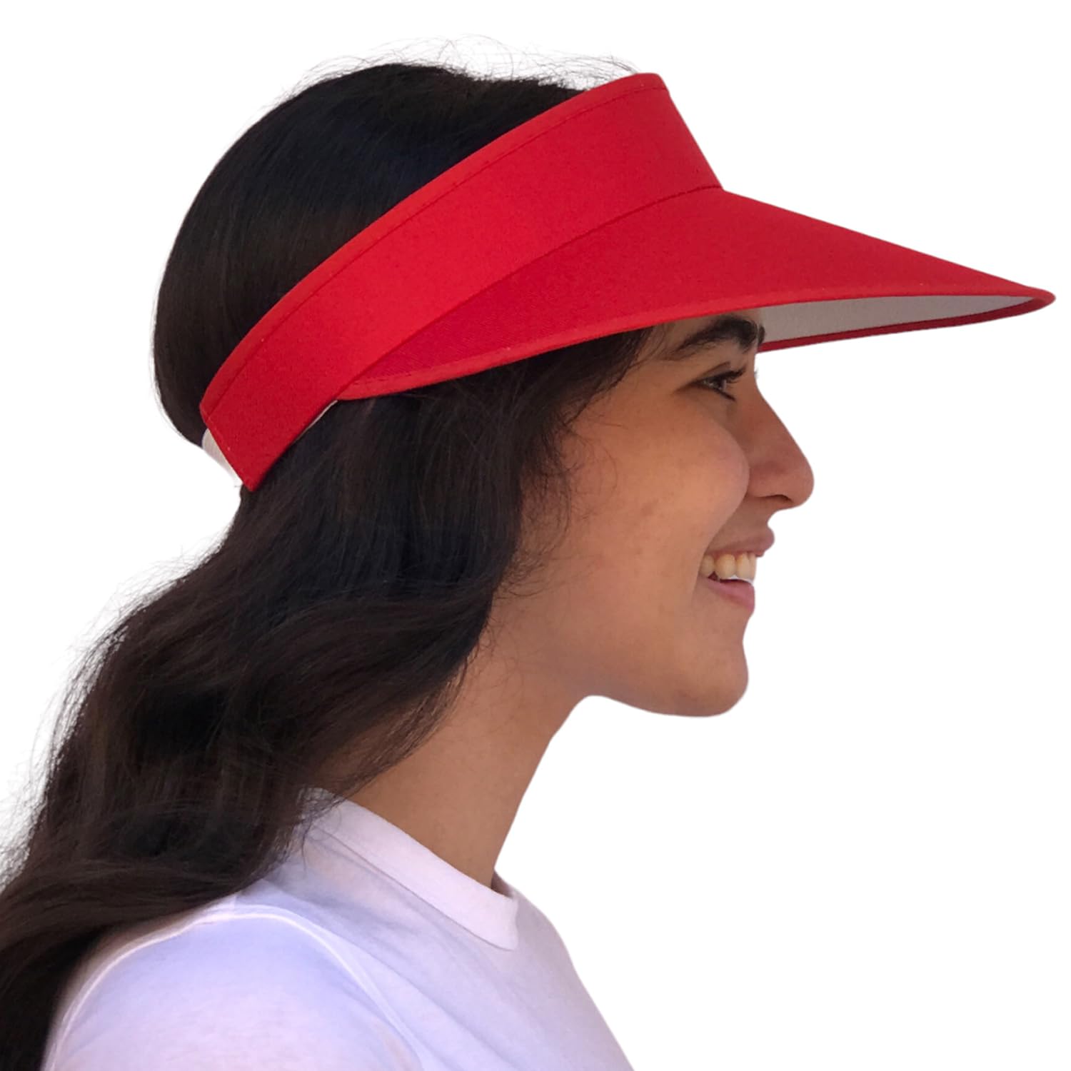 Silverfever Women's Wide Brim UV Protection Sun Visor Hat - UPF 50+ Sunblock for Beach, Tennis, Golf & Outdoor Sports (Red) - Perfect for Summer Activities and Travel