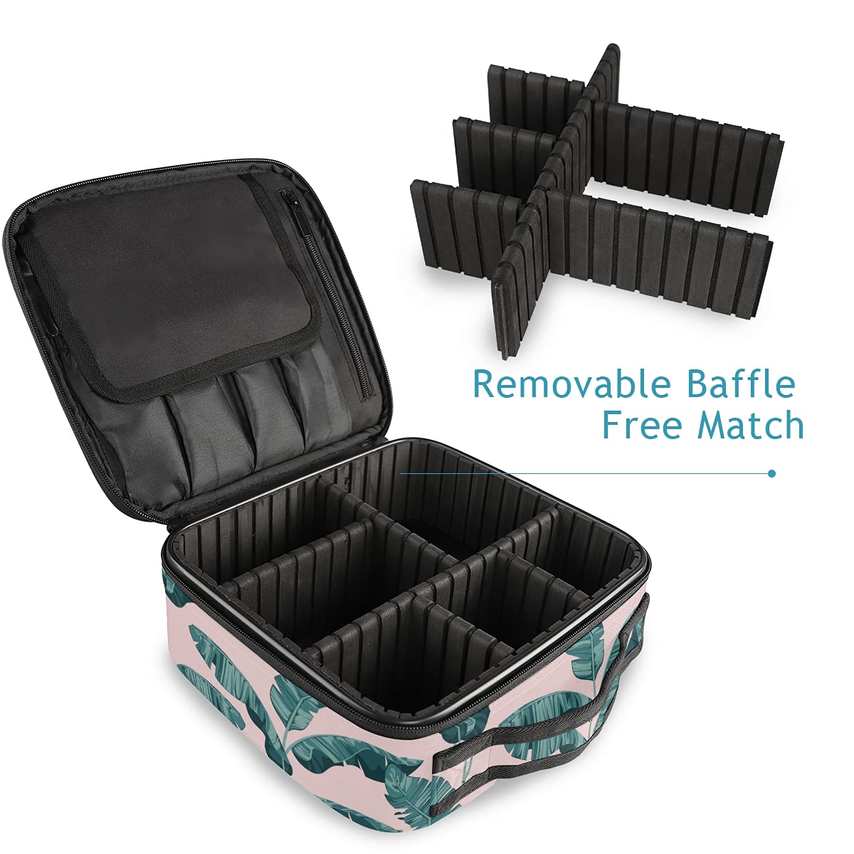Exotic Palm Banana Leaves Travel Makeup Case - Large Cosmetic Bag Organizer for Women | Perfect for Vacation, Beach Trips & Daily Makeup Storage