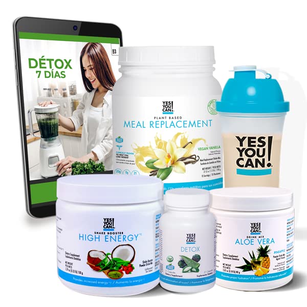 Yes You Can! Detox Plus Kit - Vegan Vanilla Meal Replacement & High Energy Shake Booster Supplement with Aloe Vera Peach Lemonade Drink Mix | Weight Management & Daily Nutrition Support for Active Lifestyles