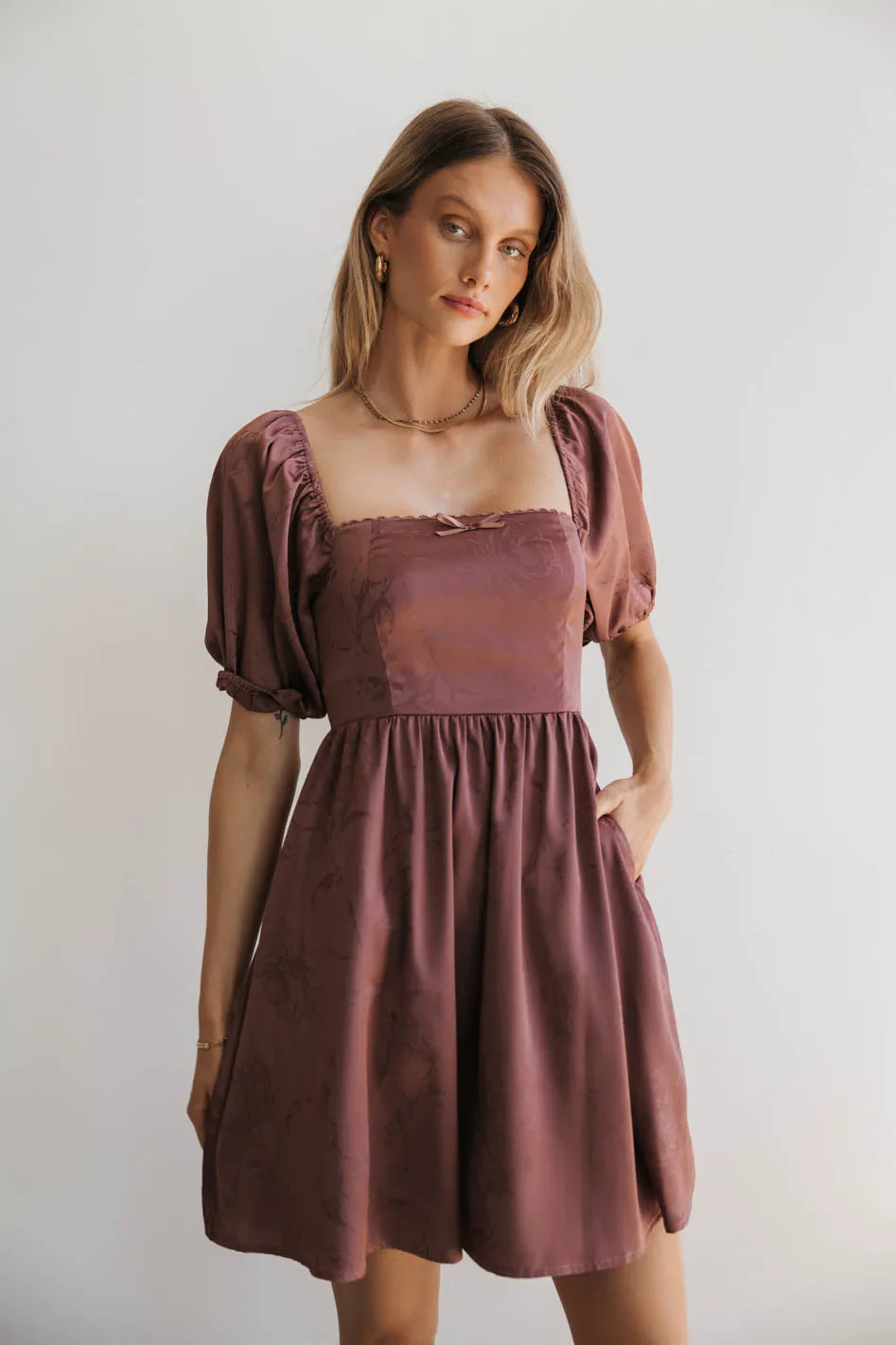 Alexis Satin Mini Dress in Mauve - Elegant Women's Party Cocktail Dress for Evening Events, Weddings & Date Nights - FINAL SALE