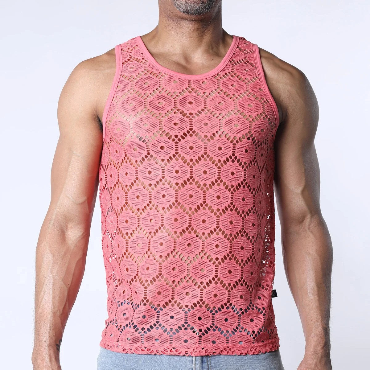 Timoteo Palermo Mesh Crochet Tank Top for Women - Soft Pink Summer Beachwear, Boho Chic Lace Yarn Knit Camisole for Casual Outings & Vacation