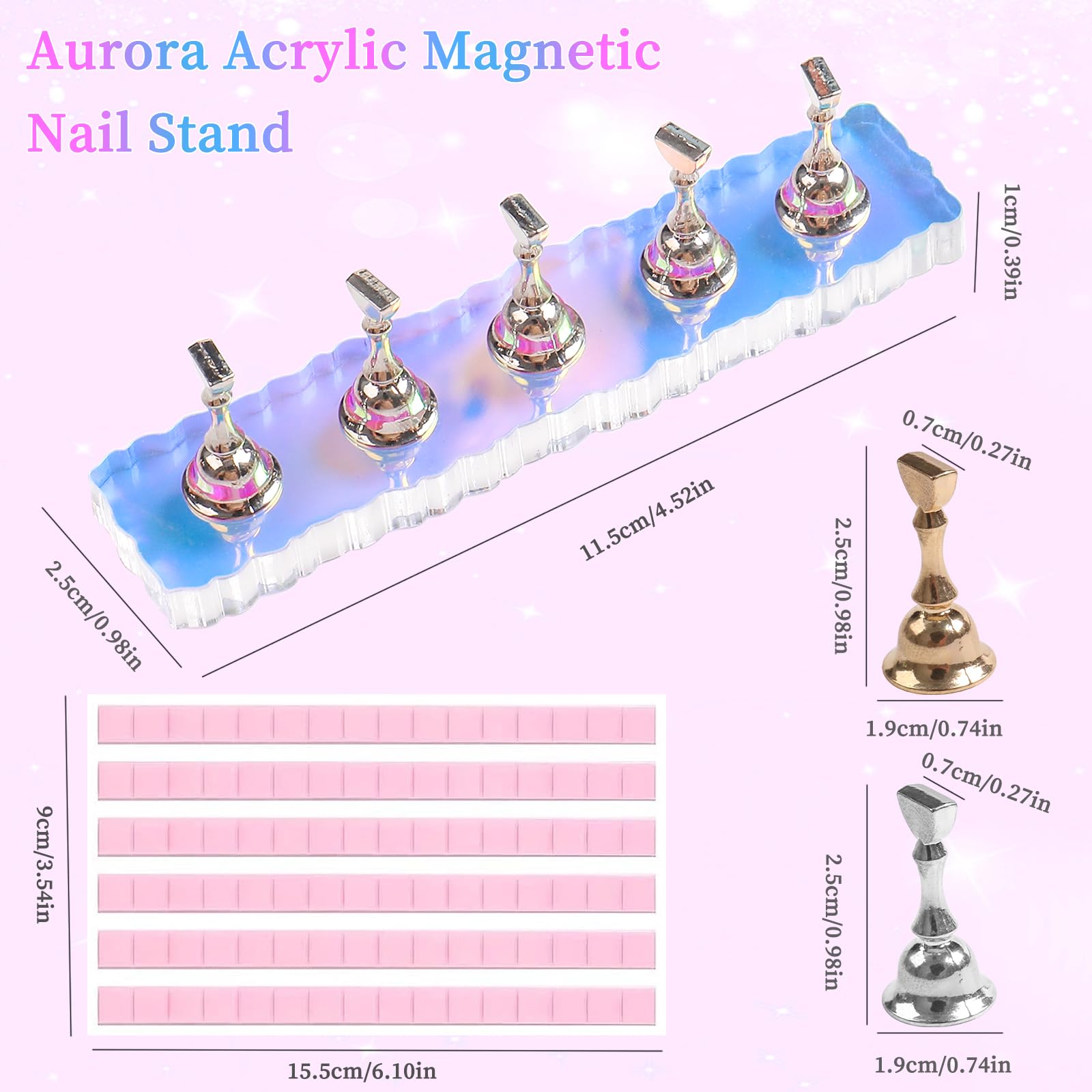 ANGNYA 2 Pack Magnetic Nail Stand Set with 96 Pcs Reusable Sticky Putty - Aurora Nail Holder for Press On & Hand Practice - Perfect for Nail Art, Home Salon & Professional Use
