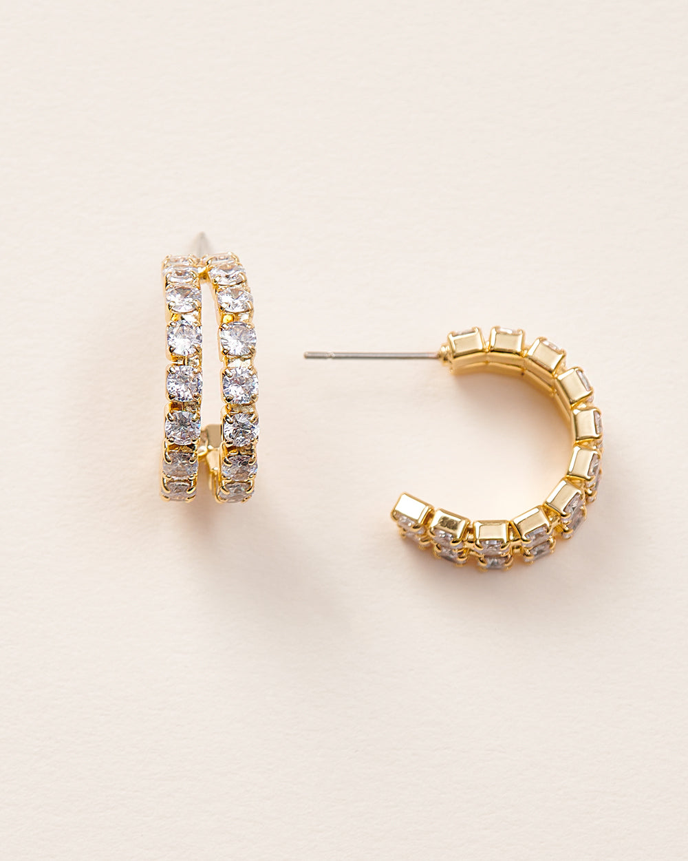 Double CZ Hoop Huggie Earrings for Women - Sparkling Cubic Zirconia Huggie Hoops - Perfect for Everyday Wear, Parties & Gifts