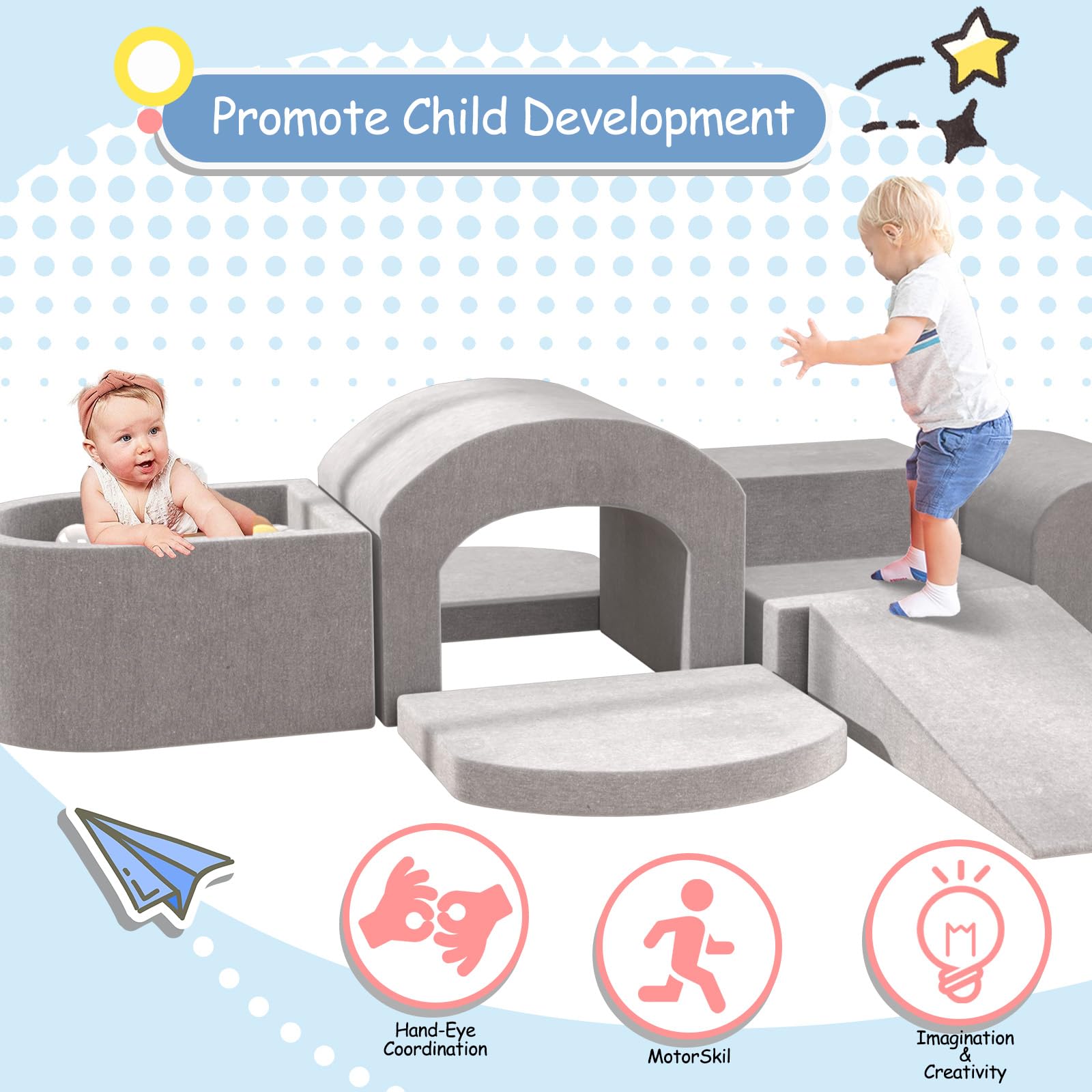 **7-Piece Foam Climbing Blocks for Toddlers - Indoor Soft Play Set with Foam Ball Pit - Safe Crawling & Sliding Activity Toys for Kids - Perfect for Playrooms, Daycares & Home Gyms**