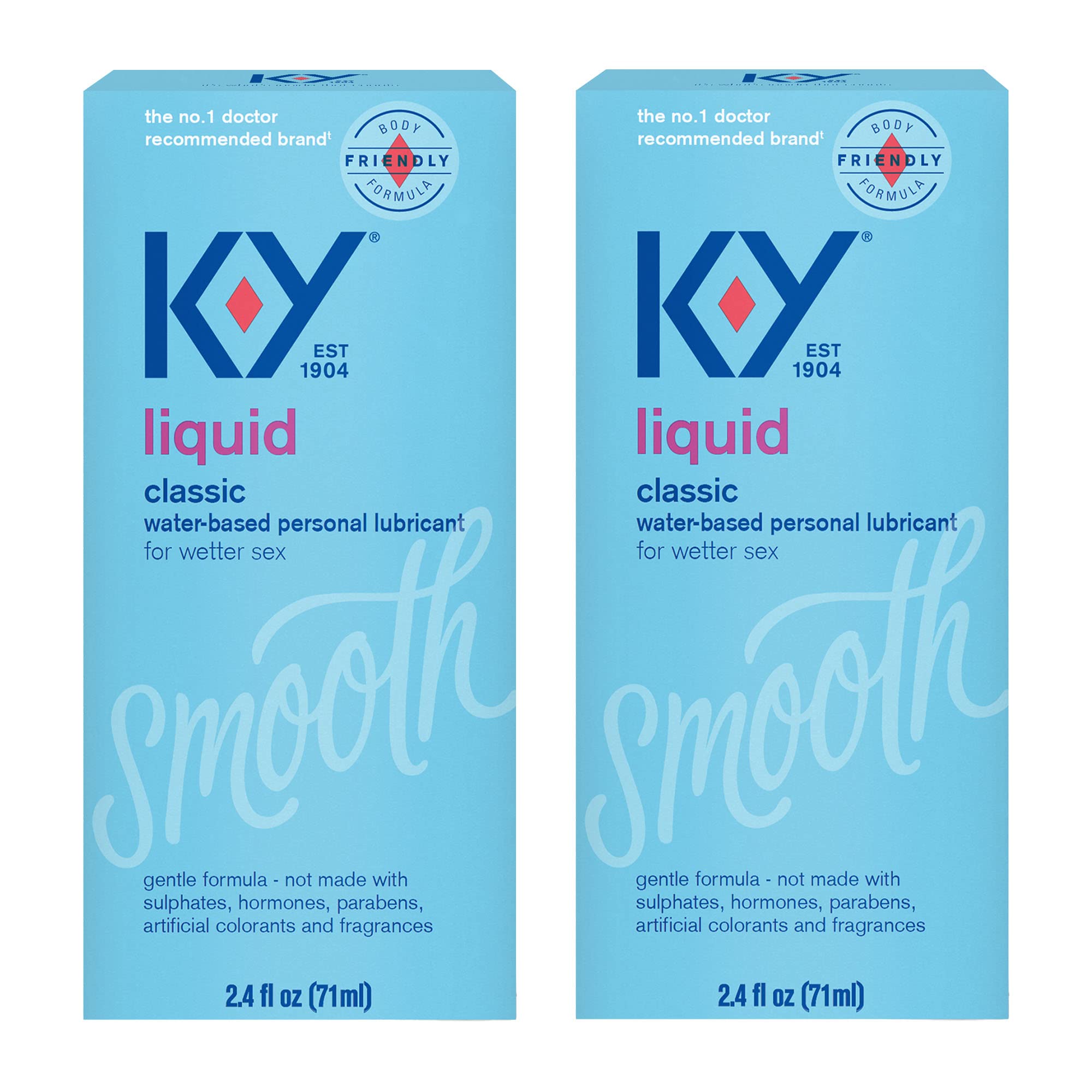 K-Y Liquid Personal Lubricant - Water-Based Formula for Men & Women | Safe for Anal Sex & Latex Condoms | 2.4 FL OZ (Pack of 2) | Ideal for Couples, Sensitive Skin & Enhanced Intimacy