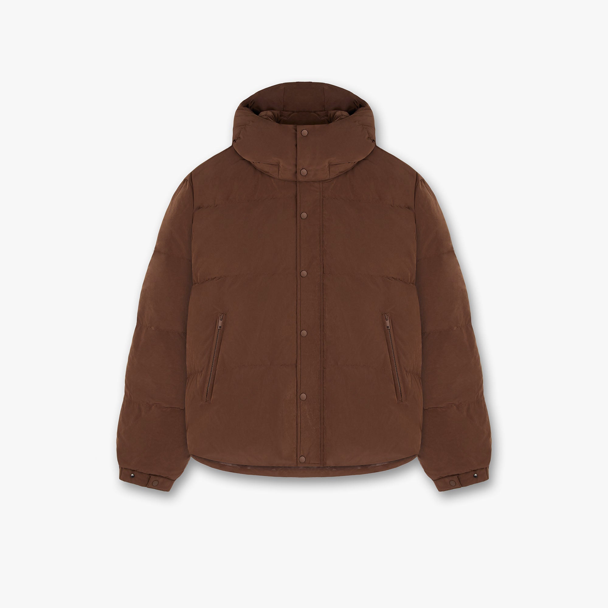 Initial Hooded Puffer Jacket - Women's Winter Coat in Mocha Brown | Warm Quilted Outerwear for Cold Weather & Outdoor Activities