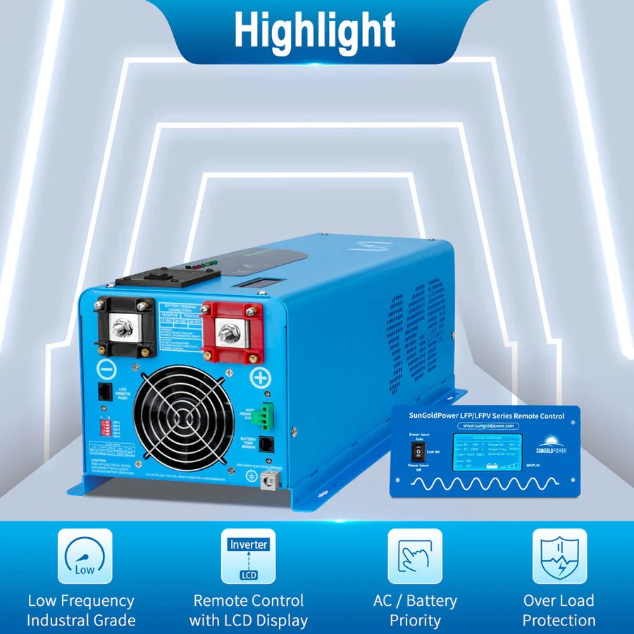 SunGoldPower 4000W 24V Pure Sine Wave Power Inverter with Built-in Charger - Perfect for RVs, Boats, Off-Grid Solar Systems & Emergency Backup Power
