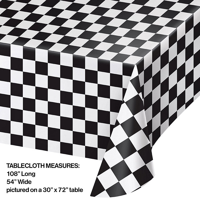 12-Pack Black Checkered Plastic Table Covers - Disposable Party Tablecloths for Picnics, BBQs, and Outdoor Events
