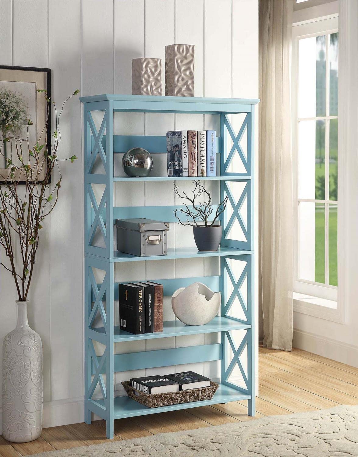 Oxford 5-Tier Bookcase by Convenience Concepts - Modern Sea Foam Storage Shelf for Living Room, Bedroom & Office - Perfect for Books, Decor & Organizing Small Spaces