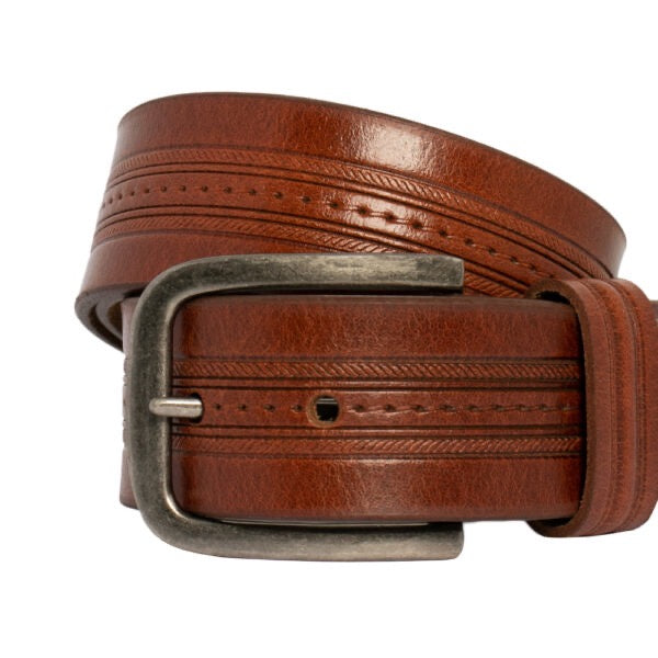 Premium Emerton Embossed Genuine Leather Belt for Men - Classic Tan Brown - Perfect for Business, Casual & Formal Occasions