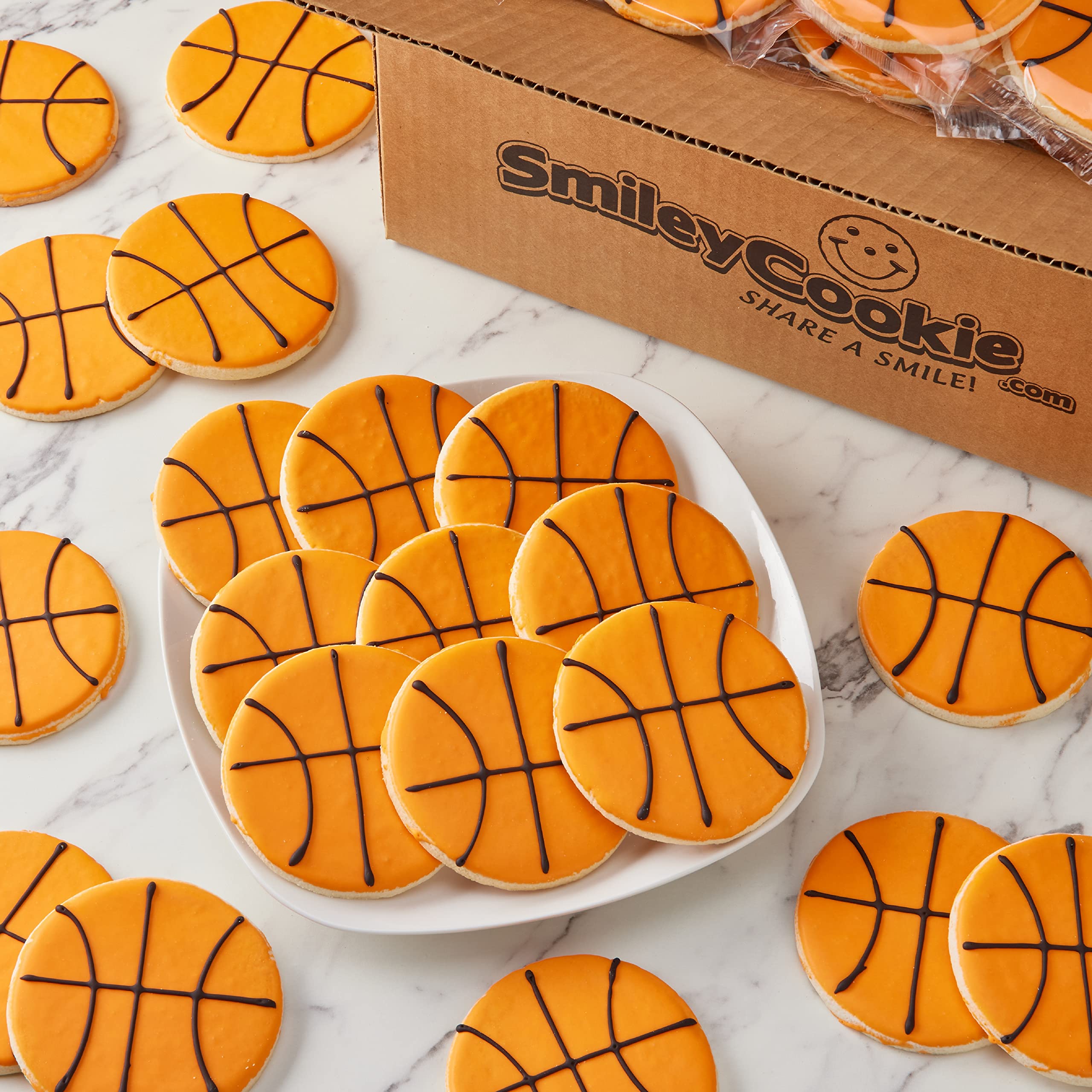 50-Pack Nut-Free Basketball Smiley® Cookies - Perfect for Birthday Parties, School Events & Sports Team Snacks - Allergy-Friendly Treats for Kids & Adults