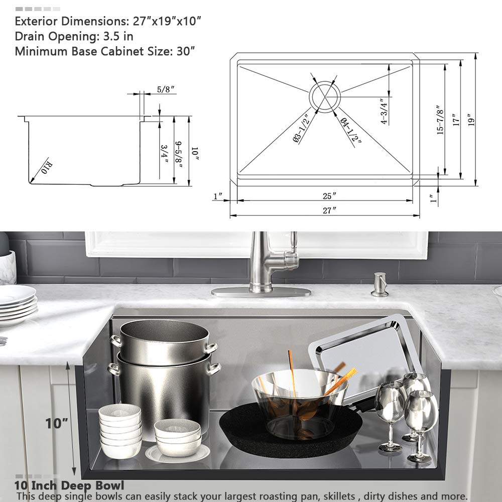 **VASOYO 27x19 Inch 16 Gauge Stainless Steel Undermount Kitchen Sink Workstation with Cutting Board – Deep Single Bowl for Food Prep & Dishwashing**    *(Perfect for meal preparation, washing dishes, and organizing kitchen tasks in modern homes or restaurants.)*