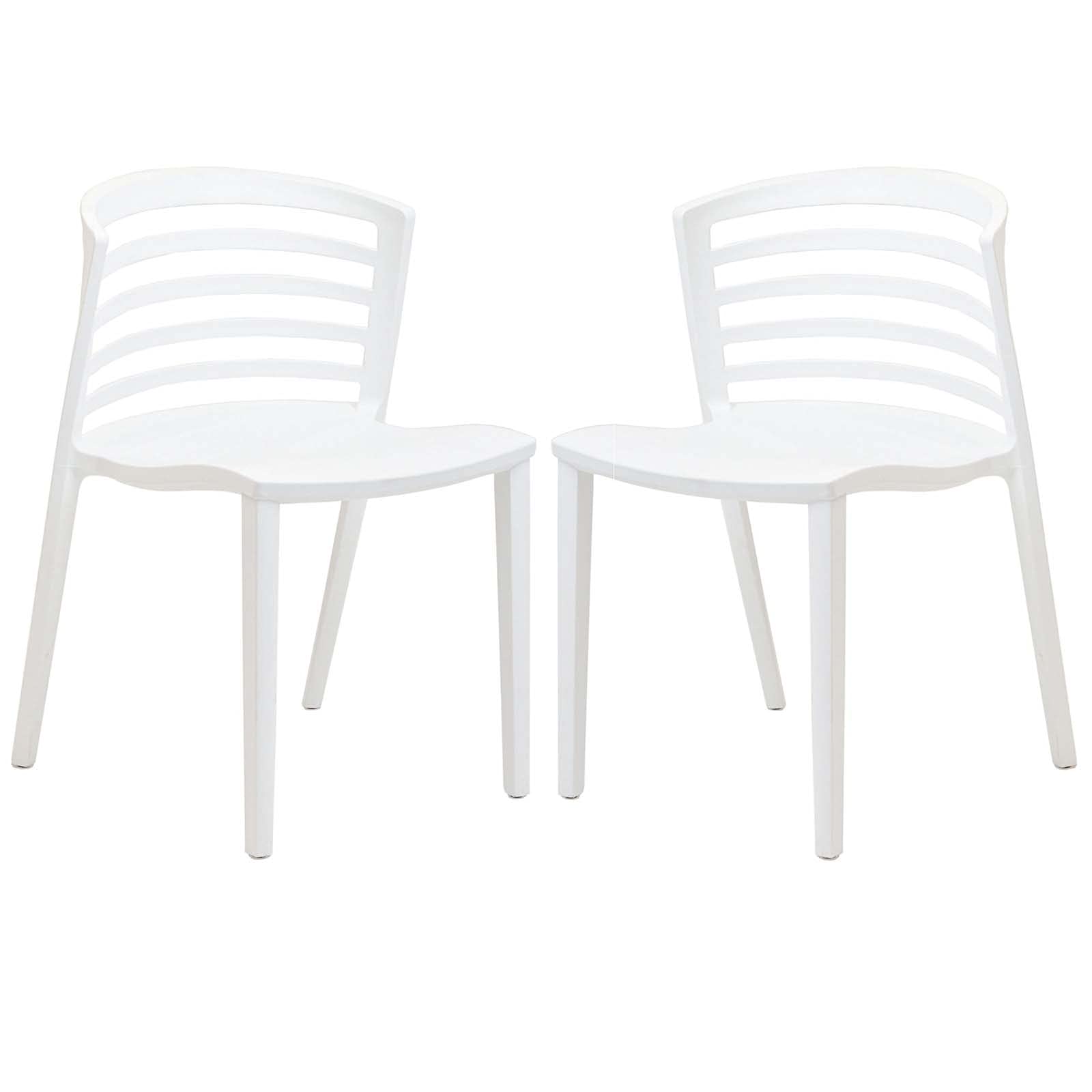 Modway Curvy Contemporary Modern Molded Plastic Dining Chairs Set of 2 in White - Perfect for Kitchen, Dining Room & Small Spaces