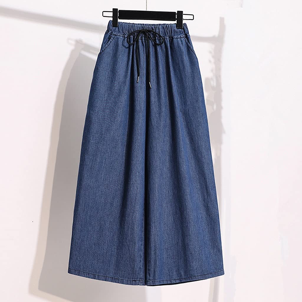 Plus Size Women's Wide Leg High Waist Jeans with Elastic Belt - Comfortable Oversized Denim Pants for Summer (Color: Blue, Size: XXXXX-Large) | Perfect for Casual Wear, Office Outfits & Vacation Style