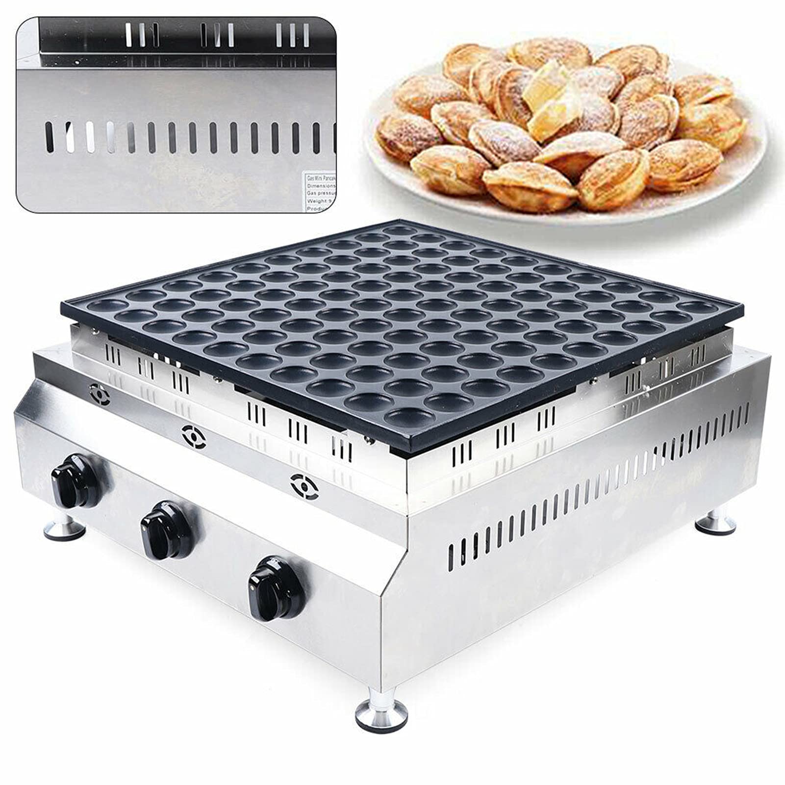 100 PCS Mini Dutch Pancake Waffle Maker - Stainless Steel Non-Stick Gas Waffle Iron with Quick Baking Mold Tray - Perfect for Breakfast, Brunch, Parties & Camping