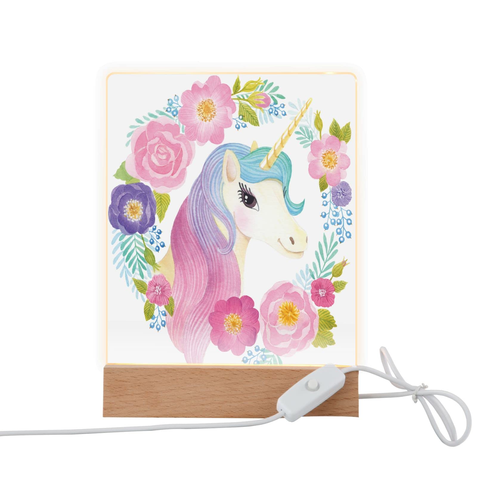 LED Watercolor Unicorn Wreath Night Light - USB Powered Portable Nightlight for Kids, Boys, Girls & Adults | Perfect for Bedroom, Nursery, Bathroom & Kitchen Decor | Creates Soothing Ambiance for Sleep, Relaxation & Nighttime Safety