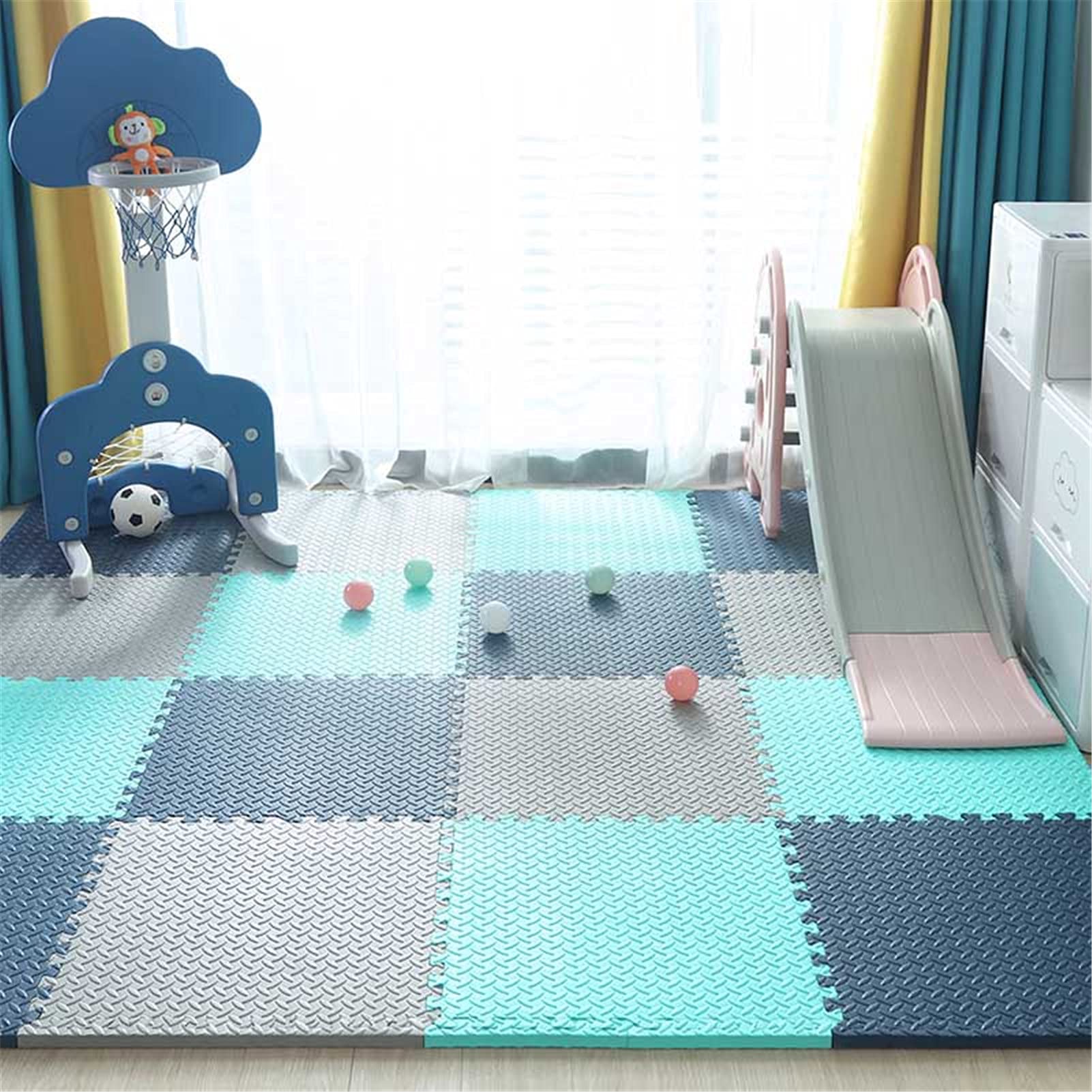 Baby Puzzle Foam Mats 30X30cm - EVA Play Mat for Kids, Easy Clean, Blue+Gray+Green (30pcs) - Perfect for Bedroom, Living Room & Nursery Floor