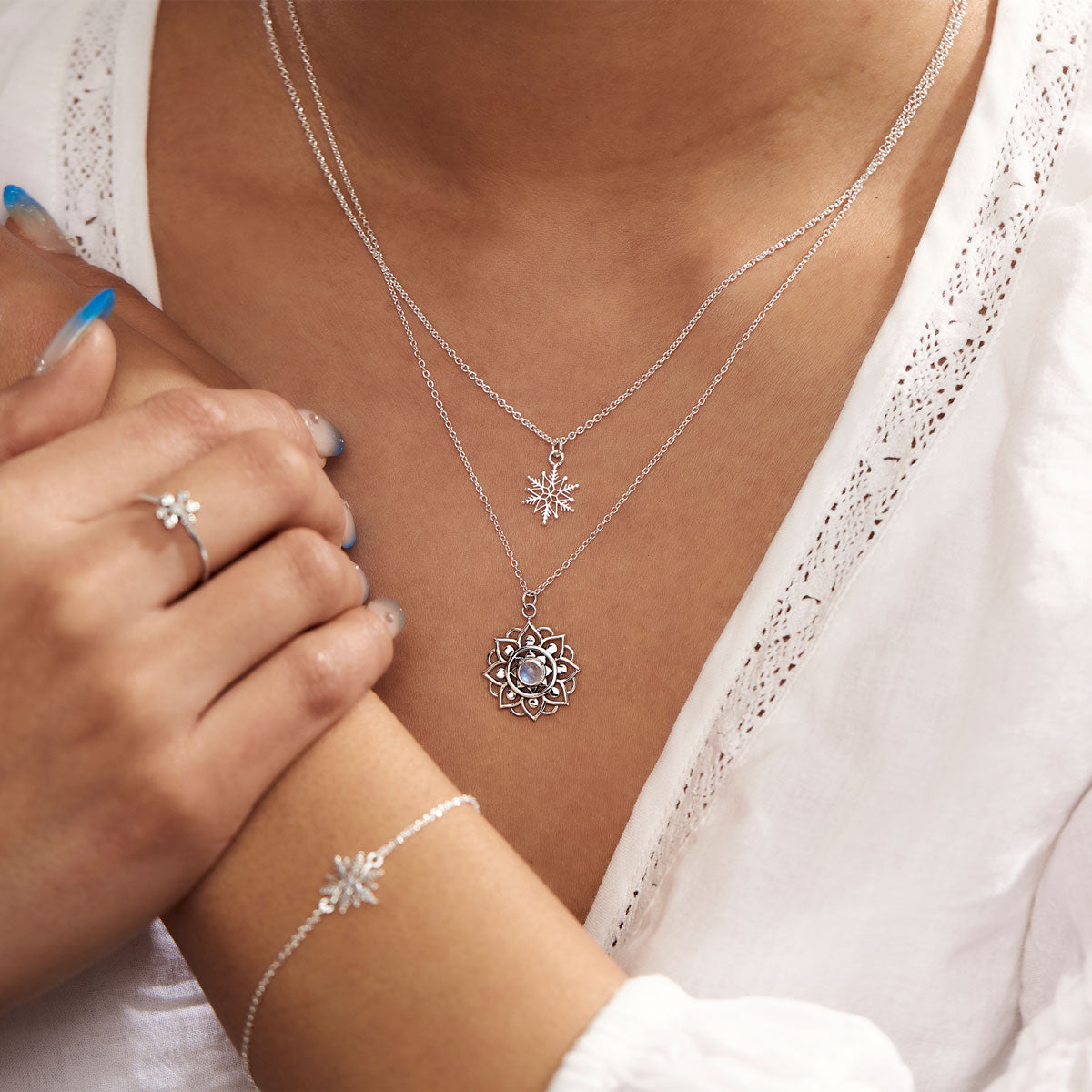 Snowflake Necklace for Women - Winter Solstice Holiday Jewelry Gift - Perfect for Christmas, New Year & Winter Fashion Accessories