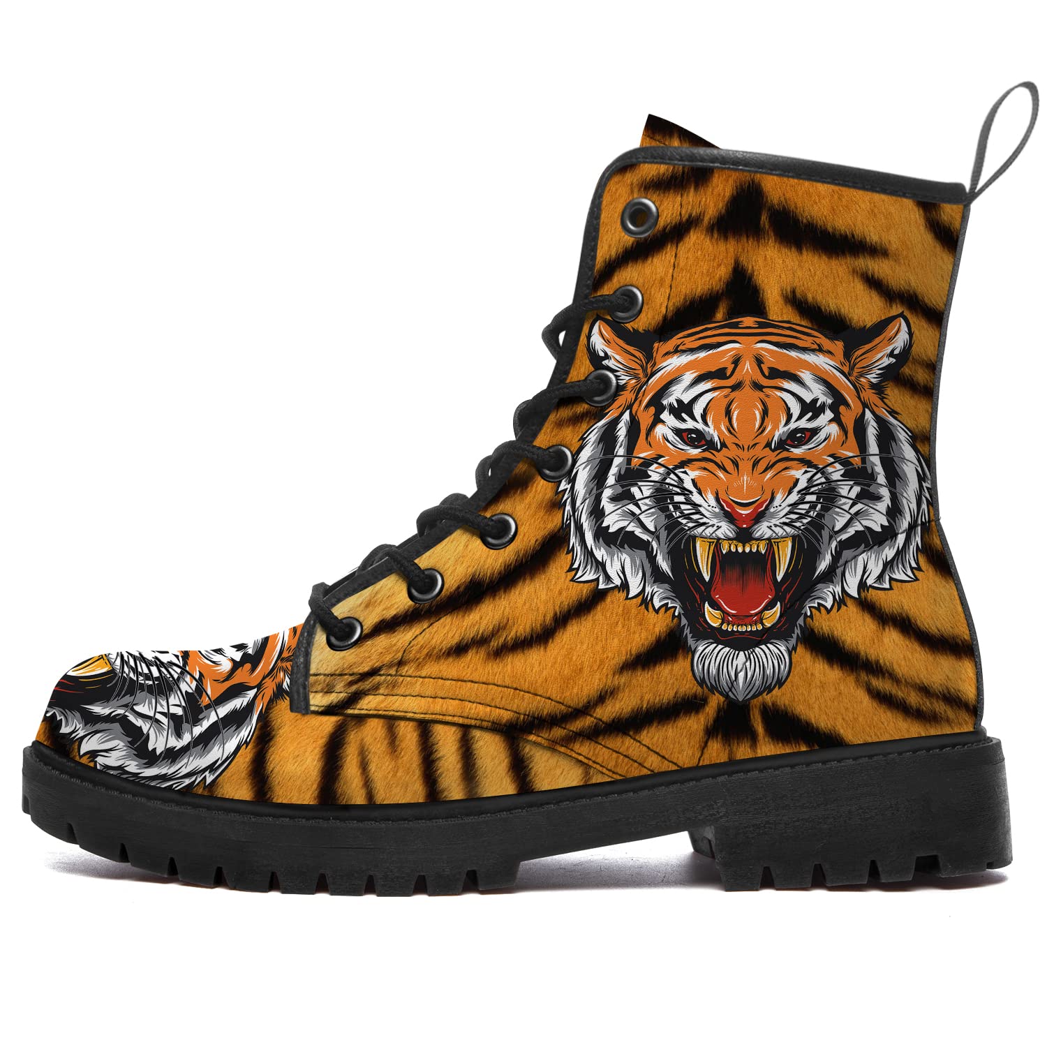 Tiger Boots for Women & Men - Classic Vegan Leather Combat Boots, Waterproof Ankle Boots, Lace-Up Short Boots - Perfect for Outdoor, Work & Casual Wear