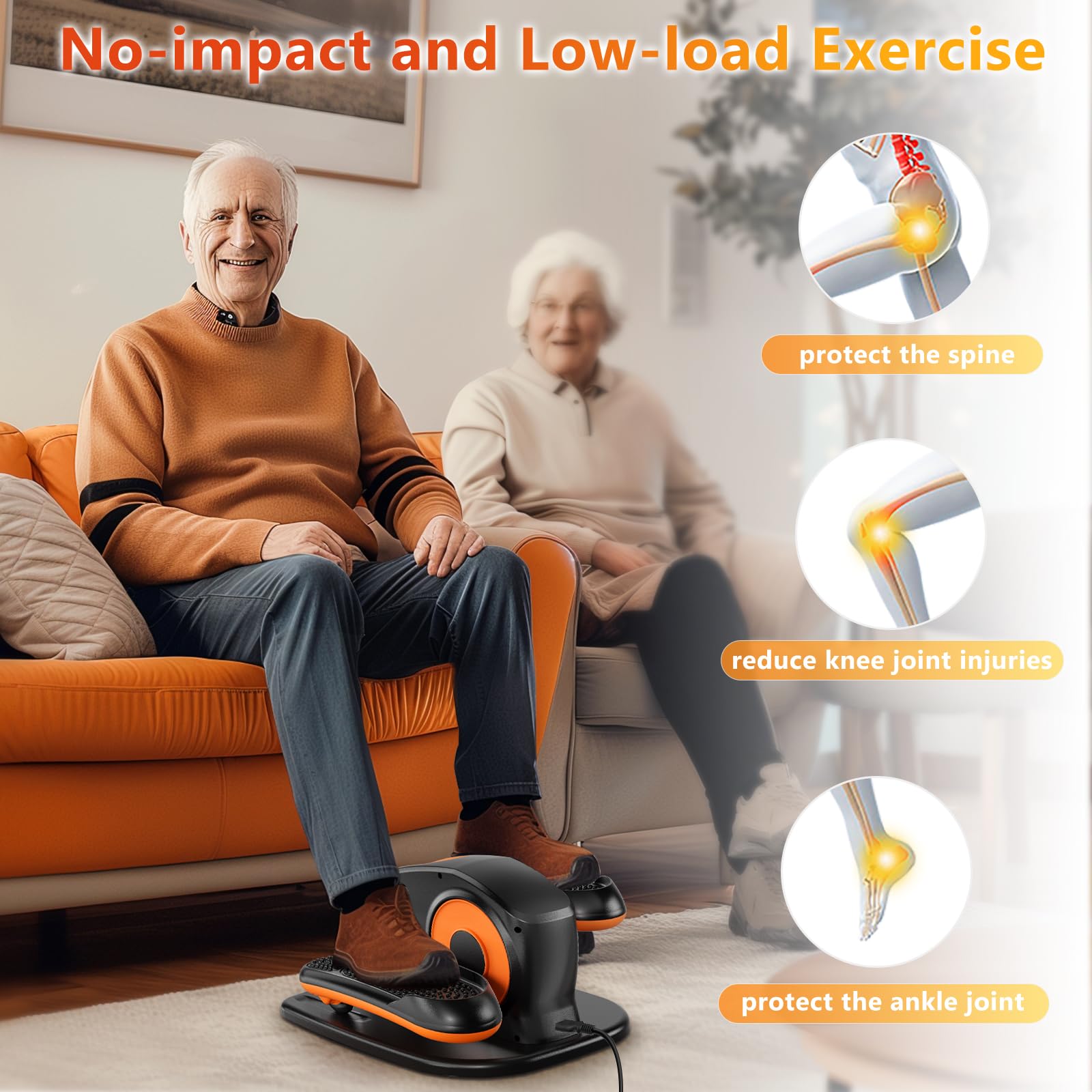 Under Desk Elliptical Machine - 15 Adjustable Speed Quiet Portable Leg Exerciser for Seniors & Office Workers | Seated Pedal Workout at Home or Office | Improve Circulation & Burn Calories While Working