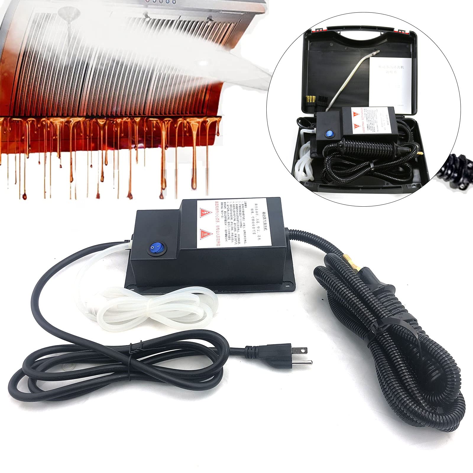 1700W High Pressure Steam Cleaner - Handheld Portable High Temp Steam Cleaning Machine for Kitchen, Toilet, Car Seat - Fast Deep Cleaning for Grills, Tiles, Upholstery & More (Black, 110V)