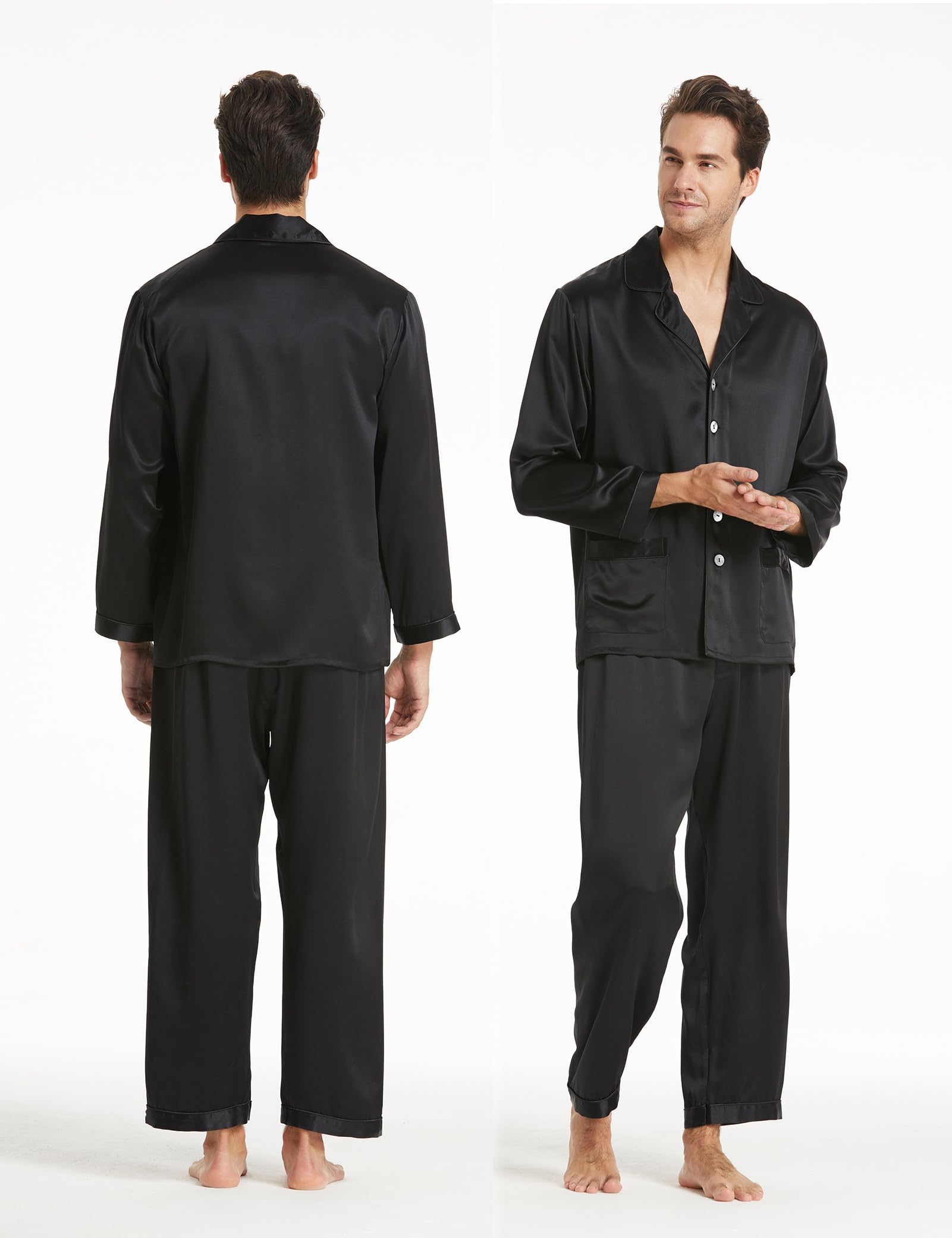 Luxury 100% Pure Mulberry Silk Pajama Set for Men - 19MM Lightweight Long Sleeve Sleepwear | Perfect Gift for Him & Comfortable Nightwear for Relaxation at Home