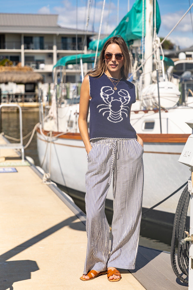 You're My Lobster Navy Whipstitch Trim Sweater Tank Top - Women's Casual Summer Knitwear | Perfect for Date Nights & Beach Outfits