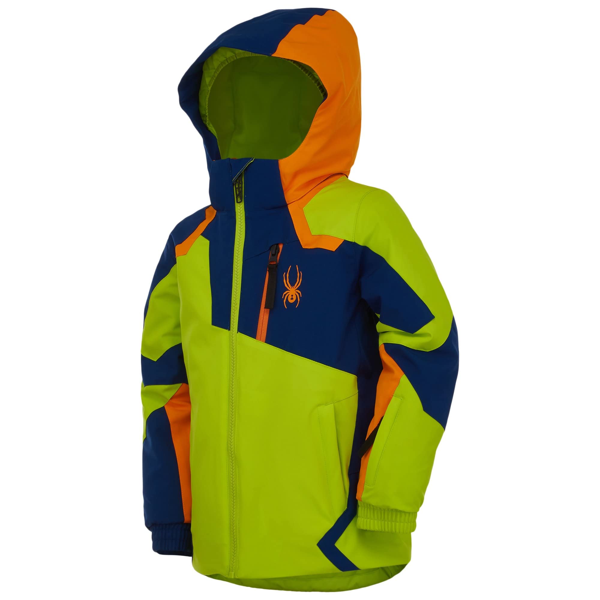 Spyder Boys Mini Leader Jacket - Waterproof Windbreaker for Toddler & Kids (Ages 4-6) | Sharp Lime/Abyss Color | Outdoor Play, School, Winter Sports Jacket