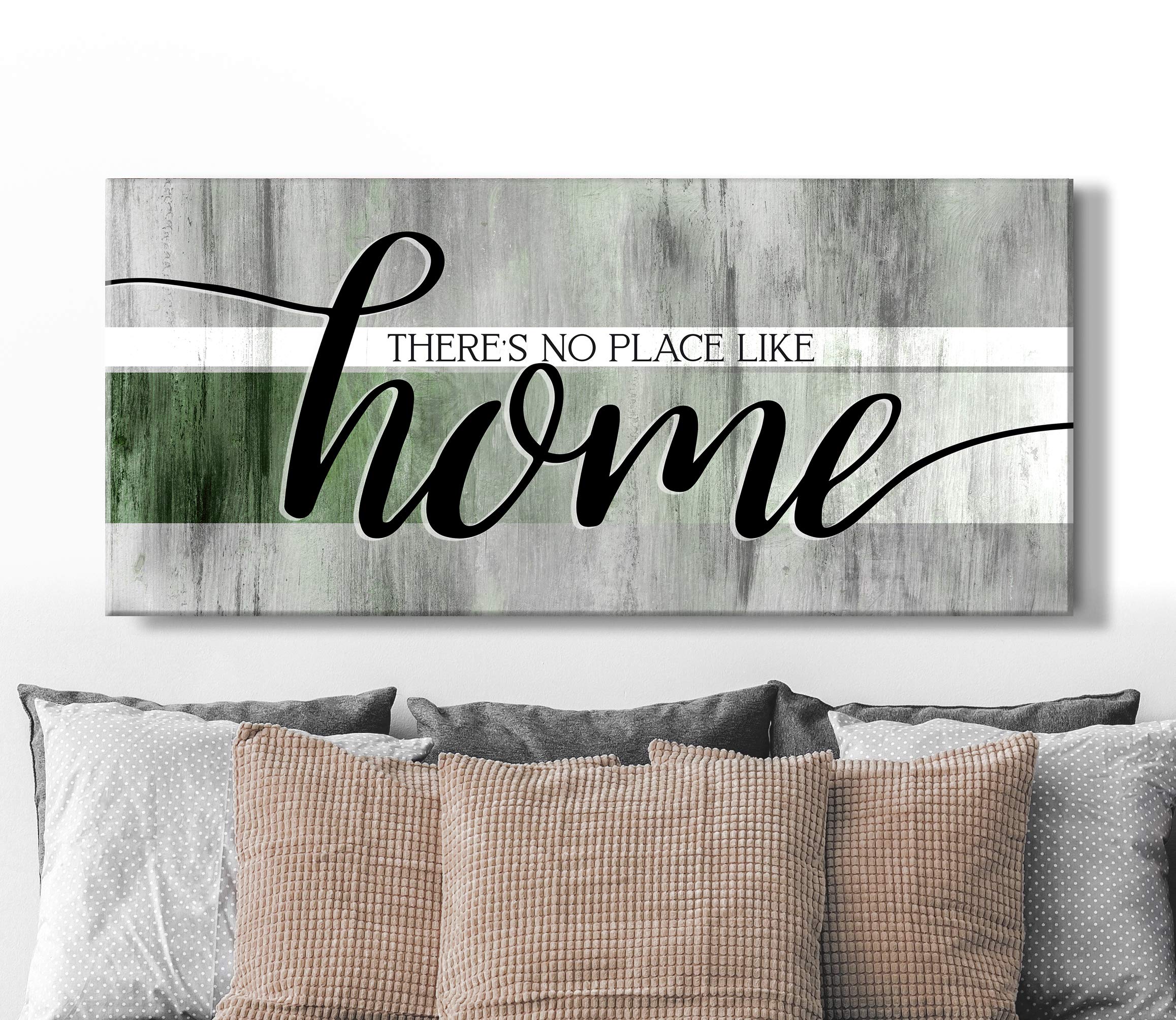 Farmhouse Wall Decor Sign - Rustic Home Decoration for Living Room | 'There's No Place Like Home' Housewarming Gift | Green Wooden Plaque 60x27 Inches | Perfect for Country Style Homes & Cozy Spaces