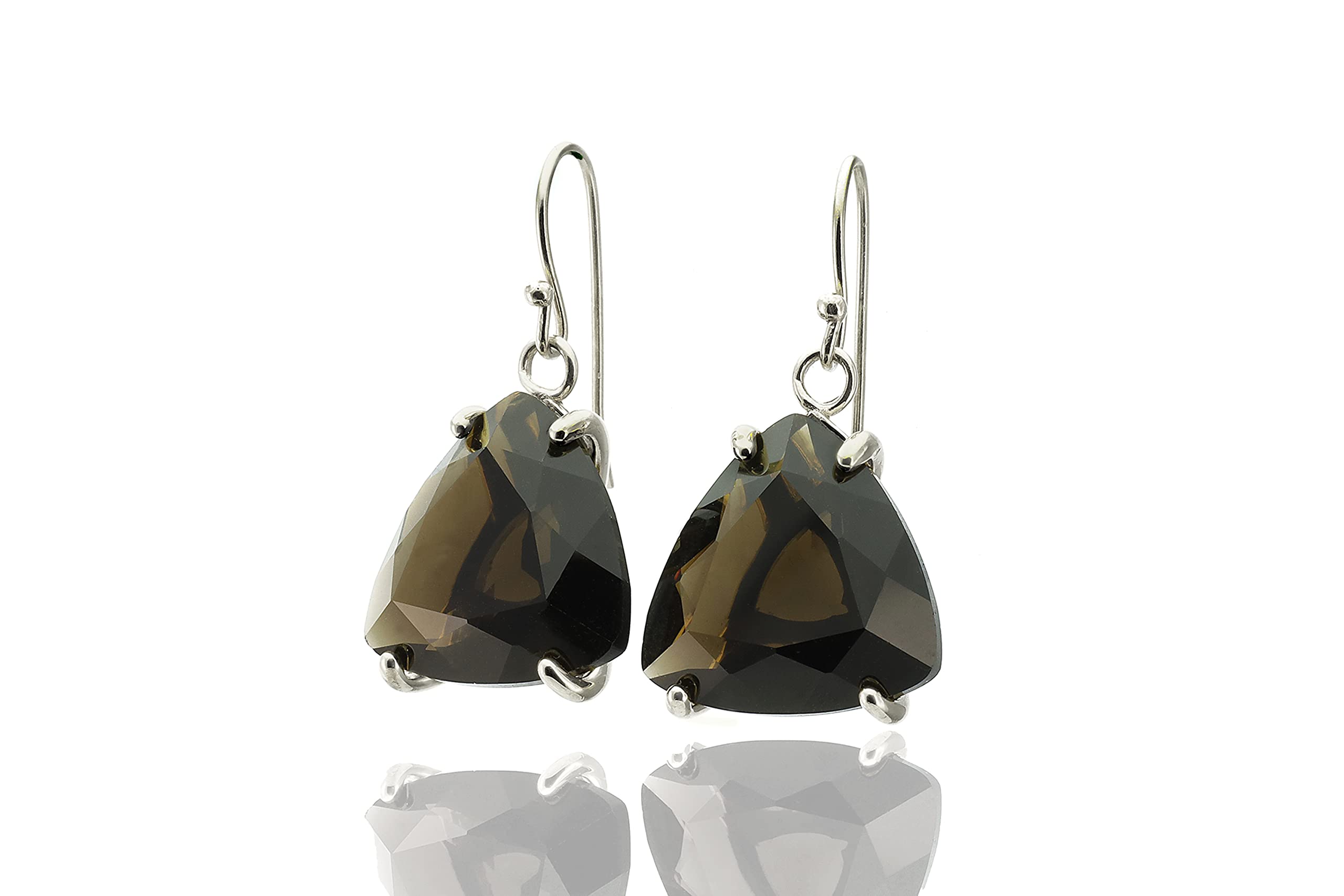 Smoky Quartz Gold Triangle Earrings | Trillion Cut Gemstone Dangle Earrings for Women | Elegant Semi-Precious Jewelry | Perfect for Evening Parties, Weddings & Special Occasions | Unique Gift for Birthday, Anniversary & Celebrations