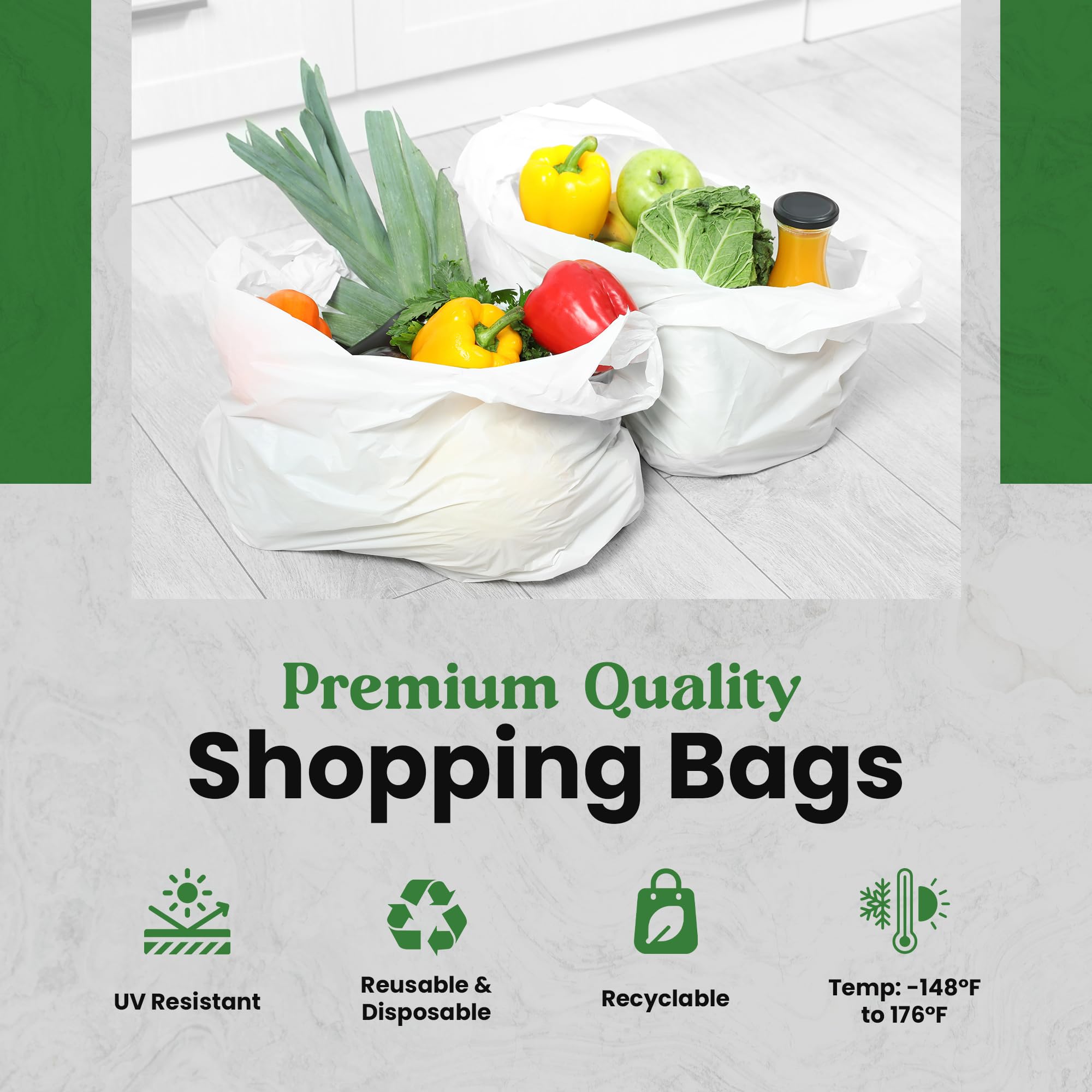 Reusable Plastic Bags with Handles - Eco-Friendly T-Shirt Shopping Bags for Small Business & Retail | Recyclable Grocery Bags for Food, Takeout & Restaurants | 21