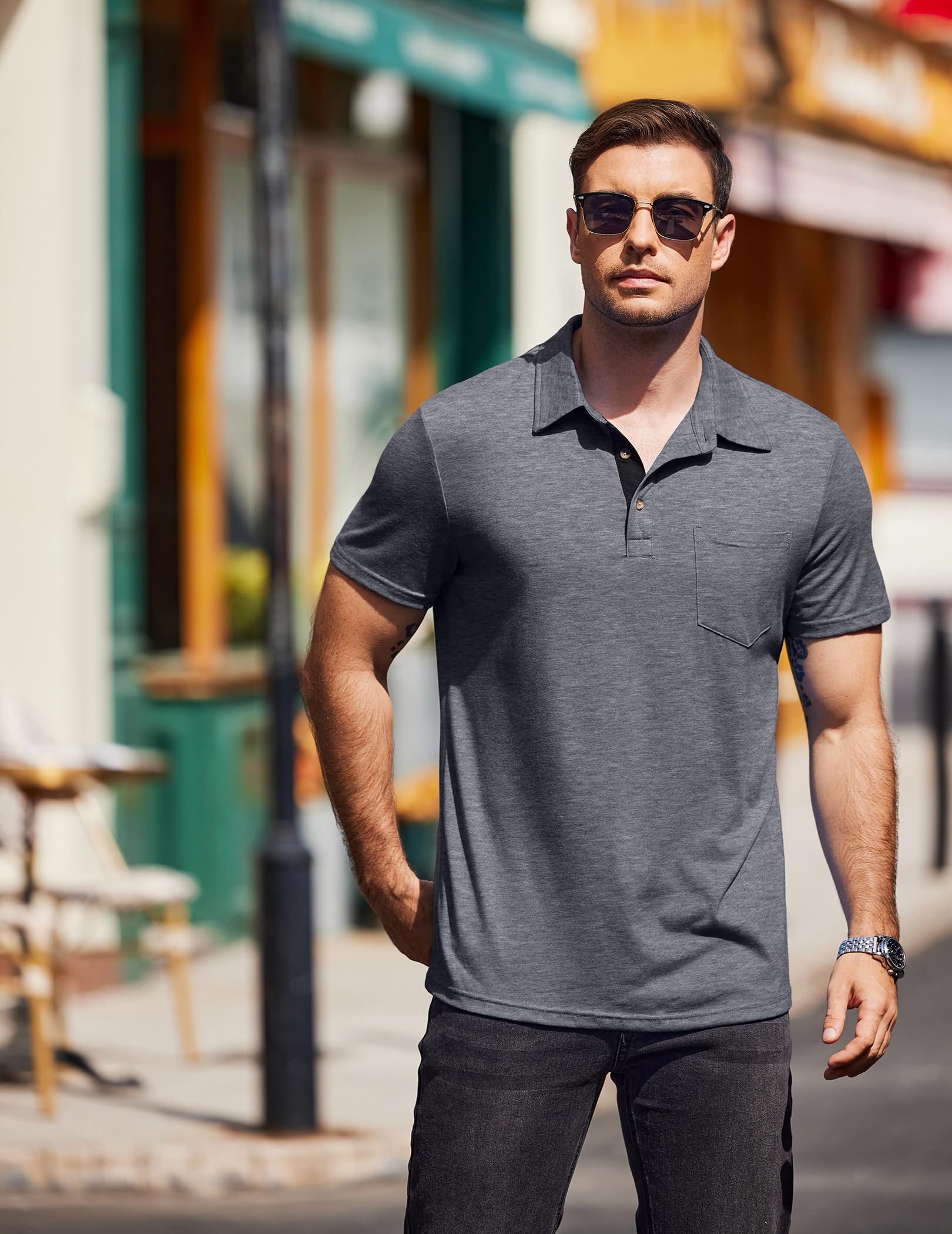 COOFANDY Men's Short Sleeve Polo Shirt - Breathable Casual Button Down Golf Shirt for Summer | Comfortable Dressy T-Shirt for Work, Golf & Outdoor Activities