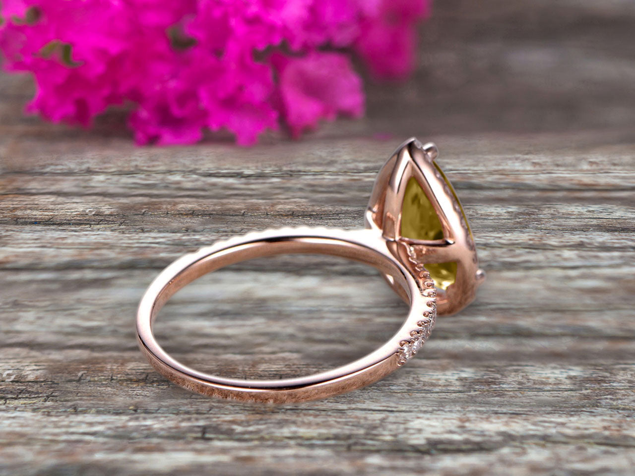 1.50 Carat Pear Shaped Champagne Moissanite Engagement Ring - 10k Rose Gold Halo Teardrop Bridal Ring, Anniversary Gift for Her, Wedding Proposal, Valentine's Day Present