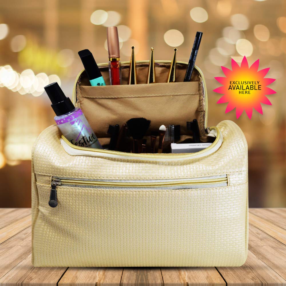 Adbeni Large Waterproof Travel Cosmetic Bag - Multifunctional Makeup Organizer for Men & Women | Perfect for Travel, Gym, Home Storage & Daily Essentials (Cream)
