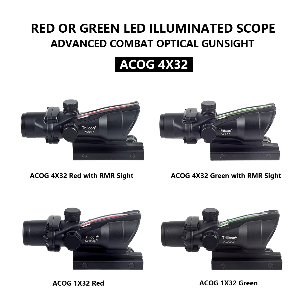 Trijicon ACOG 4X32 RMR Red Dot Sight Scope - Green Cross Fiber Optic Illuminated Rifle Scope with Glass Etched Reticle - Perfect for Tactical Shooting, Hunting & Military Use