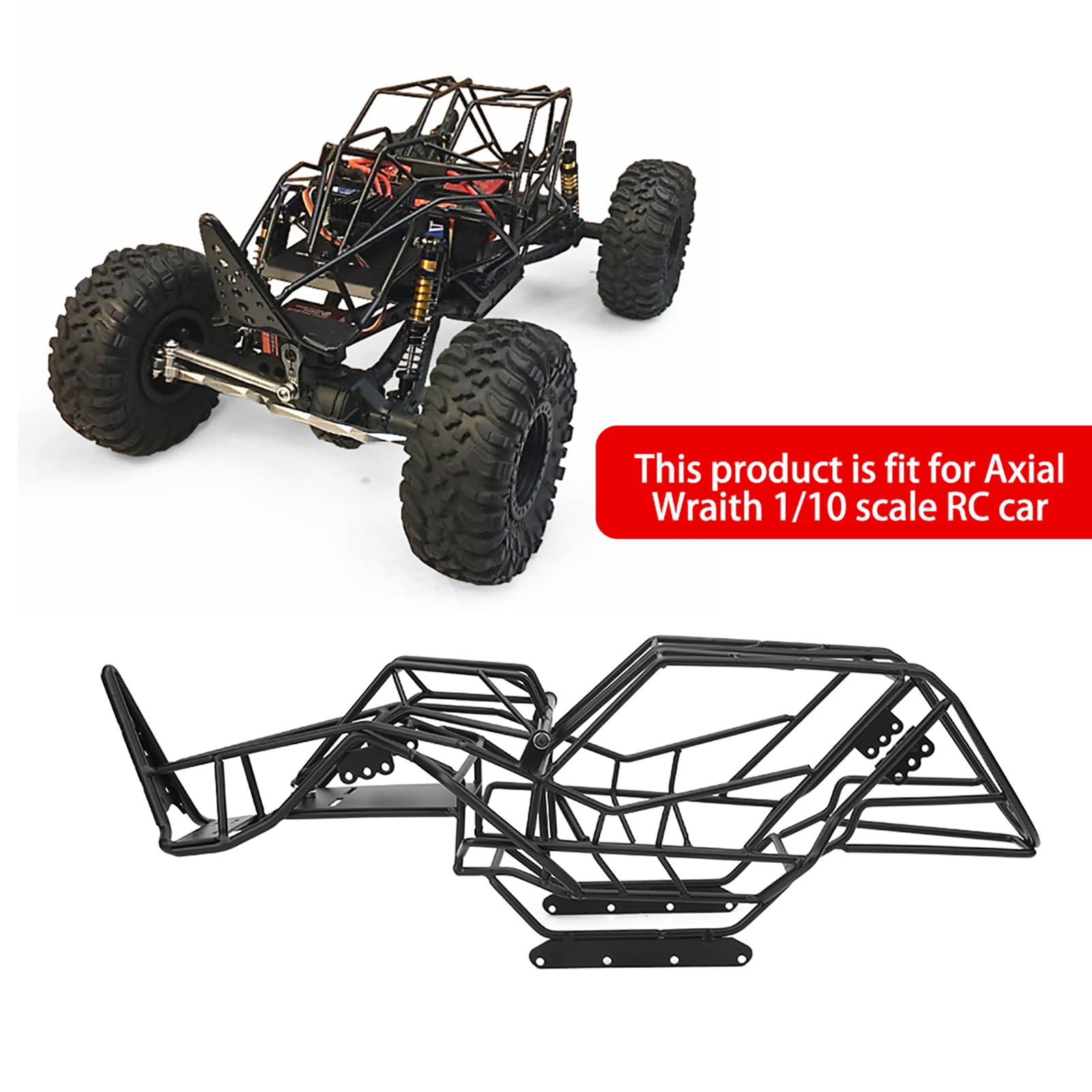 BNineteenteam Black Metal RC Car Roll Cage & Body Frame - 1/10 Scale Welded Chassis for Axial Wraith Remote Control Car Accessories | Off-Road Racing & Crawler Upgrade Parts