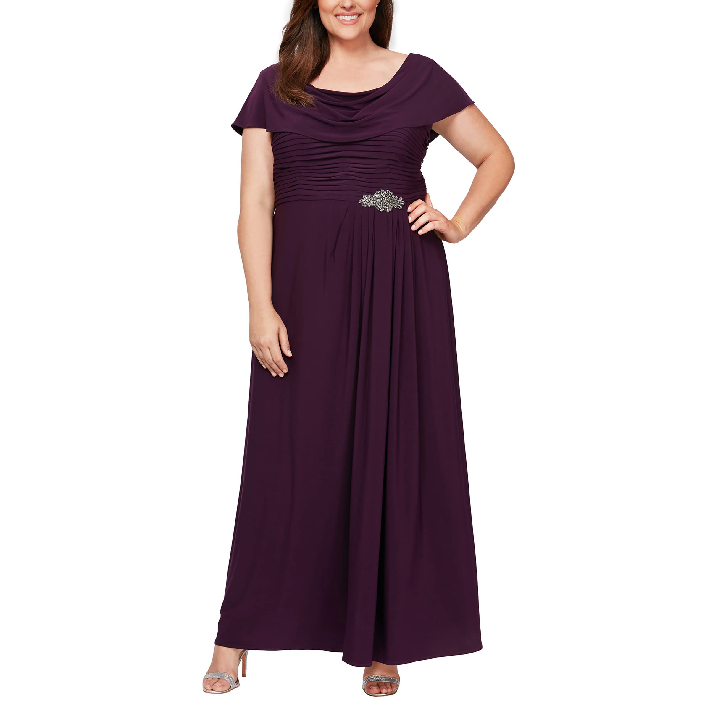 Alex Evenings Women's Long Cowl Neck Mother of The Bride Dress - Elegant Formal Gown for Weddings, Evening Parties & Special Occasions