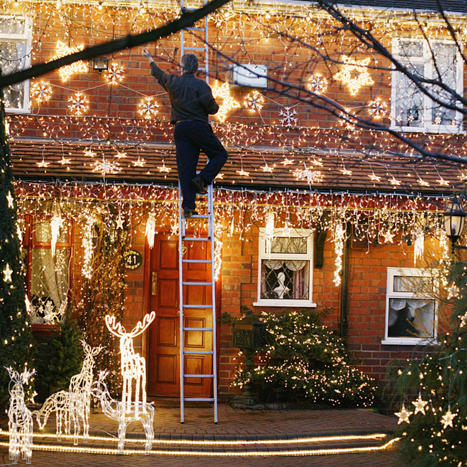 JMEXSUSS 800 LED Icicle Christmas Lights Outdoor Waterproof - Warm White Holiday Lights for House, Party, Wedding & Christmas Decorations - Perfect for Roof, Windows, Trees and Outdoor Holiday Displays