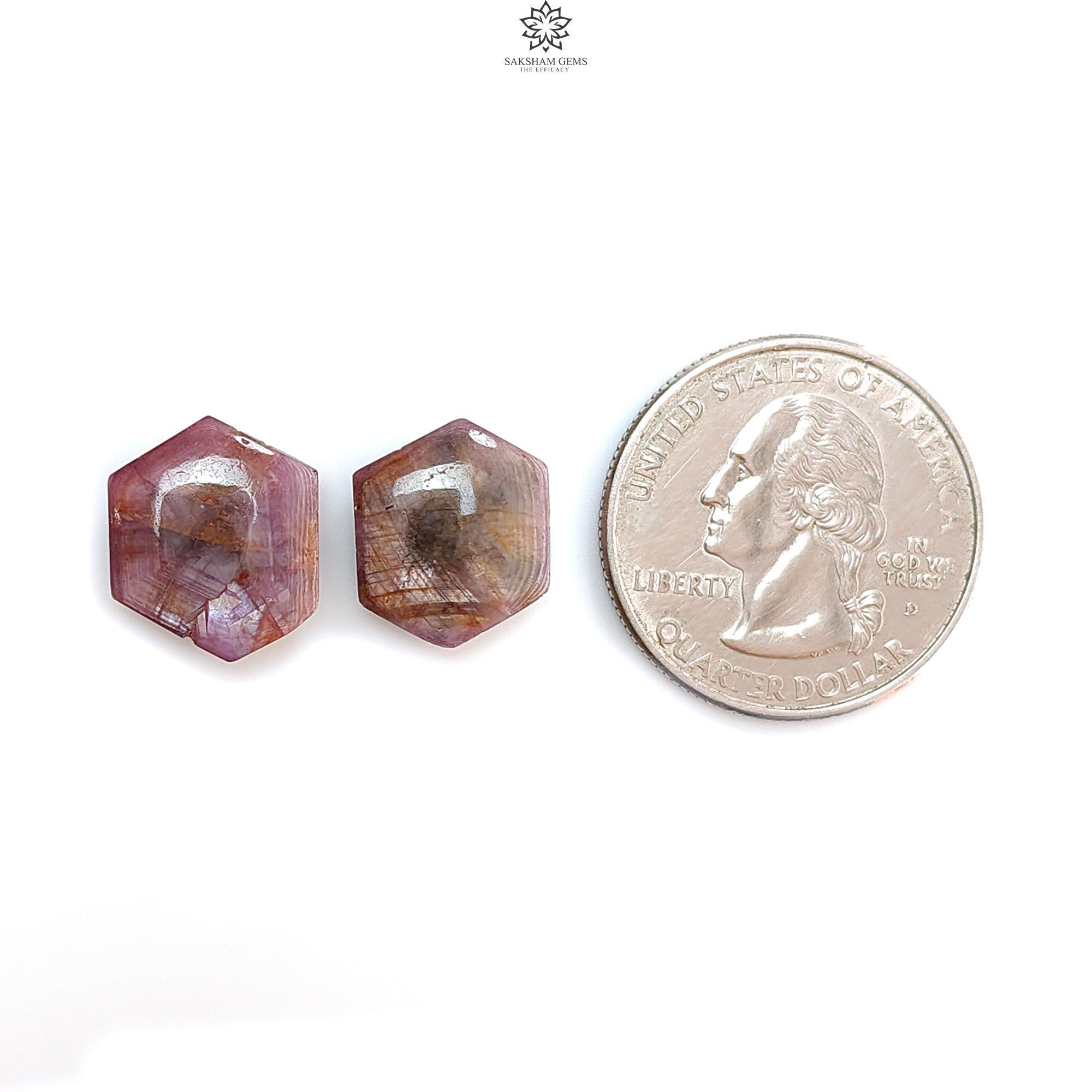 Natural Unheated Fire Ruby Trapiche Hexagon Cabochon Gemstone - 19.30cts (15x13mm & 14x13mm) 2pc Set for Jewelry Making - Perfect for Rings, Pendants & Unique Handmade Designs