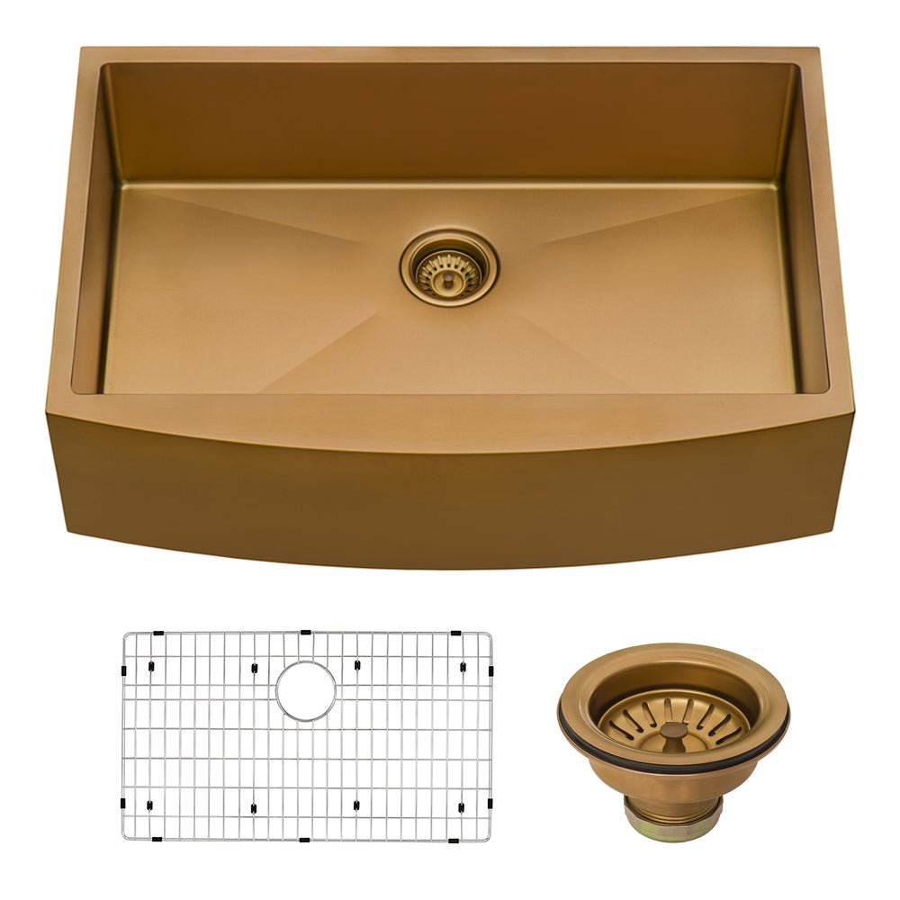 36 Inch Apron Front Farmhouse Kitchen Sink - Copper Tone Matte Bronze Stainless Steel Single Bowl Sink for Rustic & Modern Kitchens | Perfect for Cooking, Washing Dishes & Food Prep