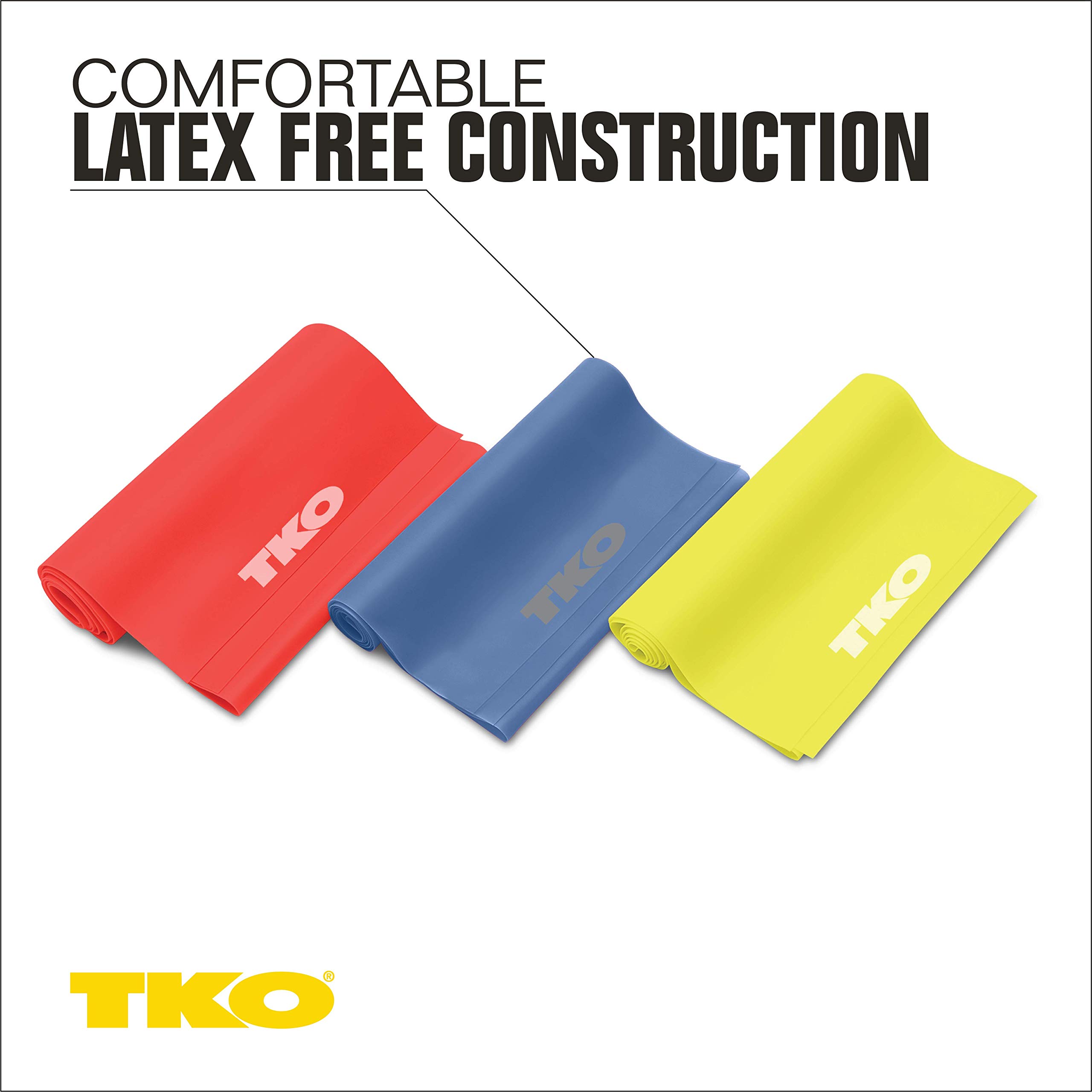 TKO Resistance Bands Set - 3 Pack with Light/Medium/Heavy Levels - Premium Elastic Exercise Bands for Home Gym, Physical Therapy & Full Body Workouts (Ideal for Women & Men) - Perfect for Strength Training, Yoga, Pilates and Rehabilitation Exercises
