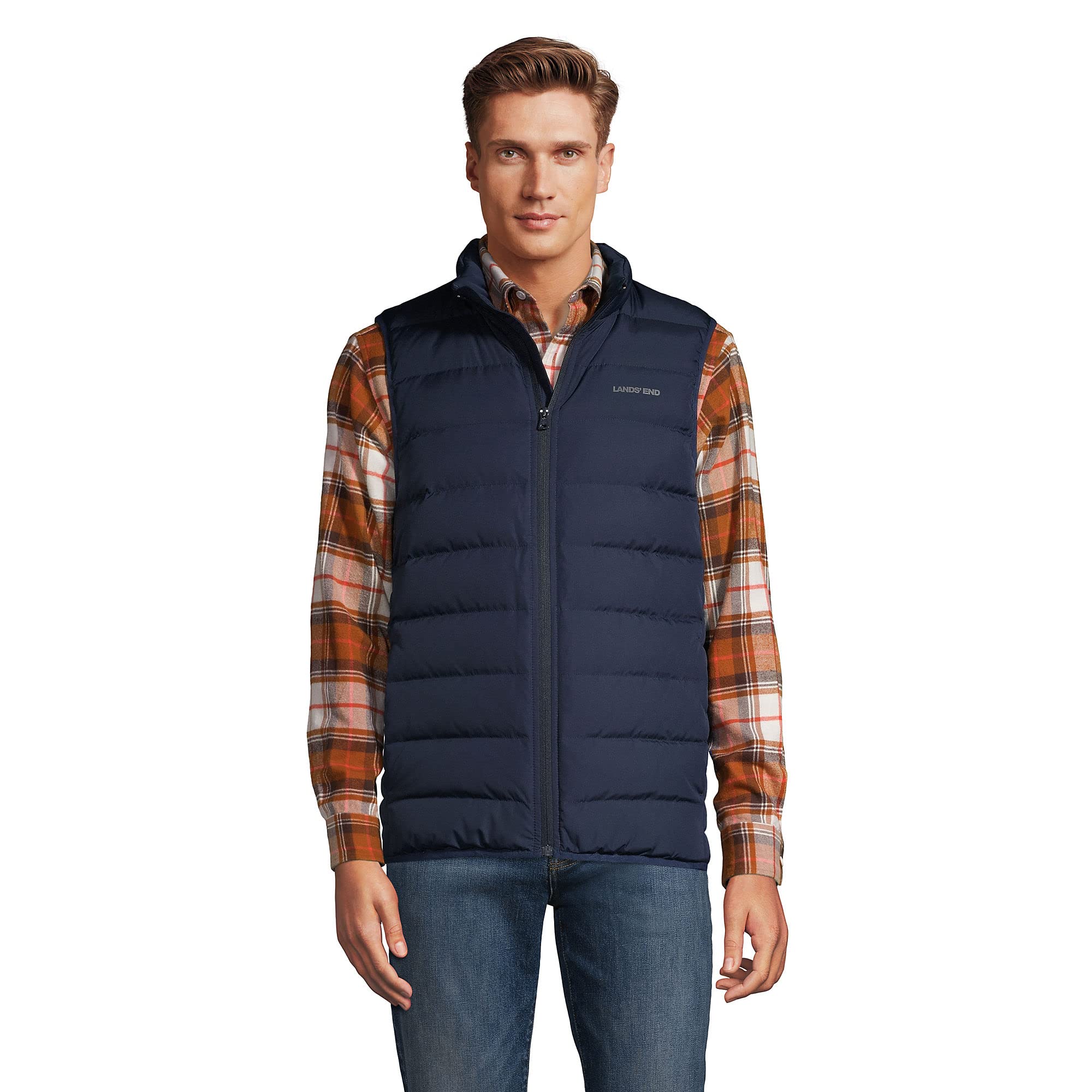Lands' End Men's Down Puffer Vest - Lightweight Warm Winter Quilted Jacket for Outdoor Activities, Hiking & Casual Wear