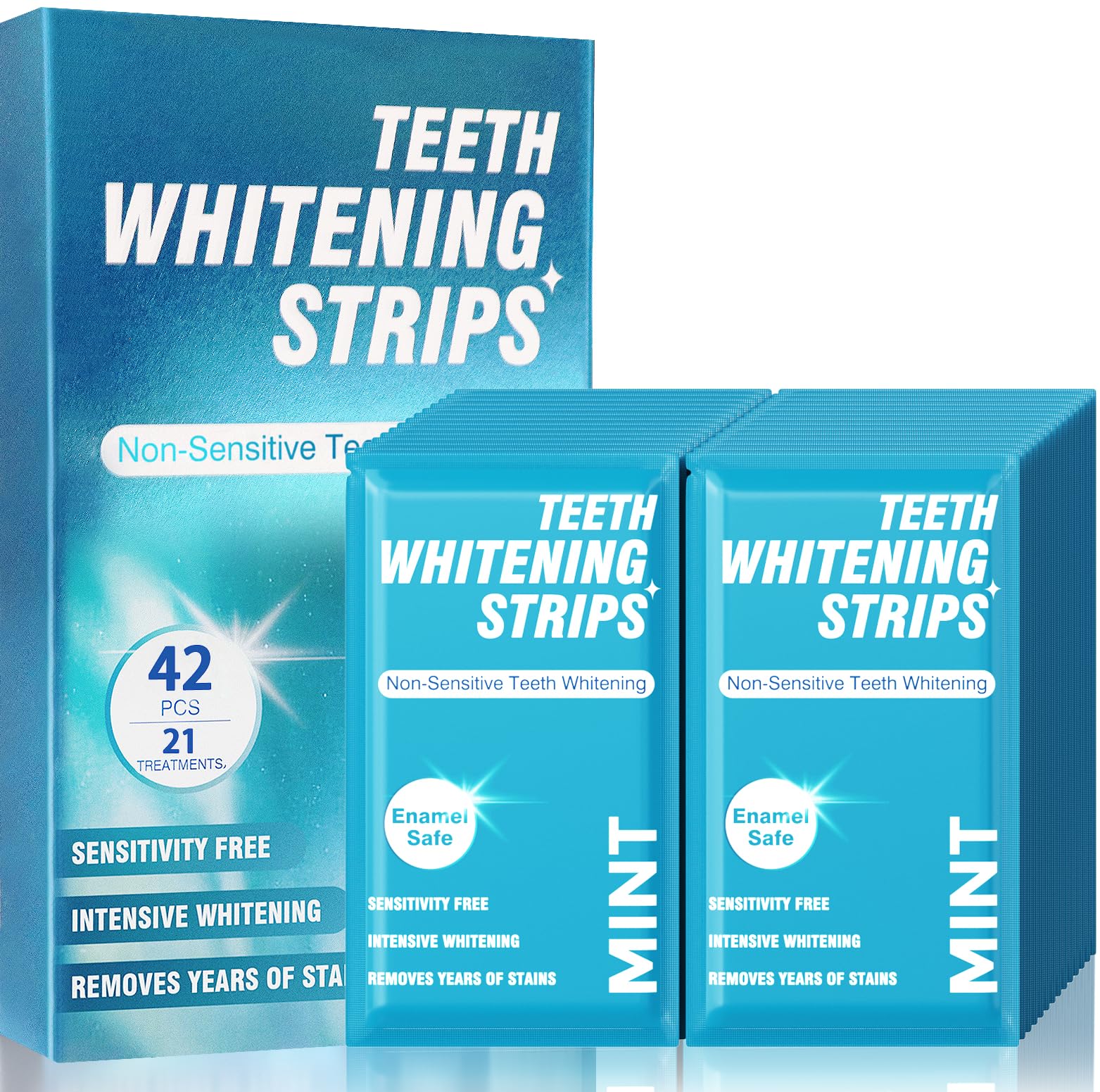 **42 Pcs Teeth Whitening Strips for Sensitive Teeth - Enamel Safe, Fast Results in 30 Minutes, Natural Whitening Strips for Home, Travel & Work - 21 Treatments, Mint Flavor | Brighten Your Smile for Weddings, Job Interviews & Special Occasions**