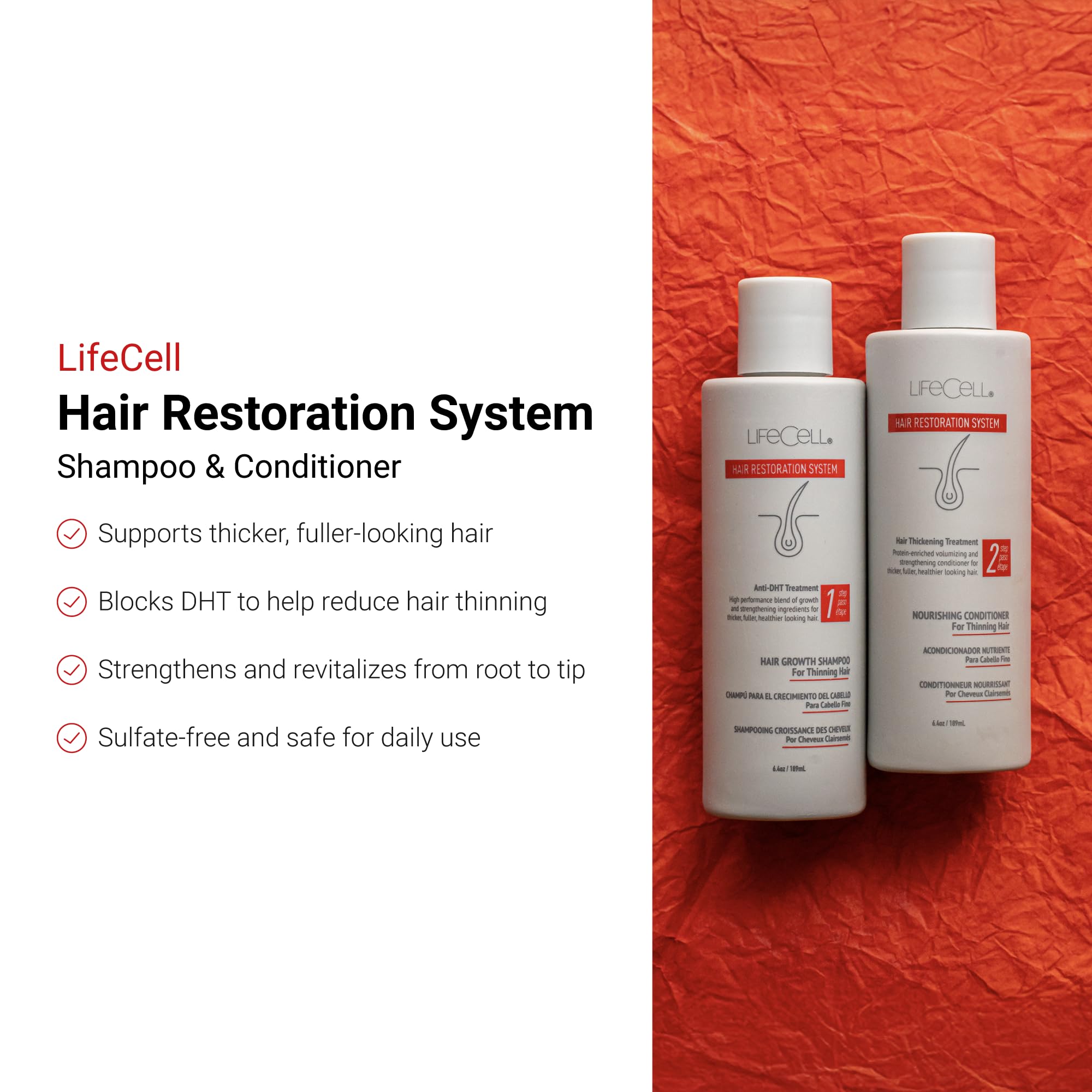 LifeCell Hair Restoration System – Anti-DHT Shampoo & Conditioner for Thicker, Fuller Hair Growth – Strengthens & Revitalizes Hair – Supports Scalp Health – For Men & Women – Perfect for Daily Hair Care & Thinning Hair Solutions