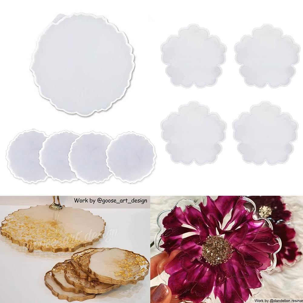 Premium Silicone Resin Molds Set - 4 Flower Coaster Molds + Large Resin Tray Mold + 4 Geode Agate Coaster Molds for DIY Home Decor, Epoxy Resin Art, and Unique Handmade Gifts - Perfect for Crafting, Wedding Favors, and Table Centerpieces