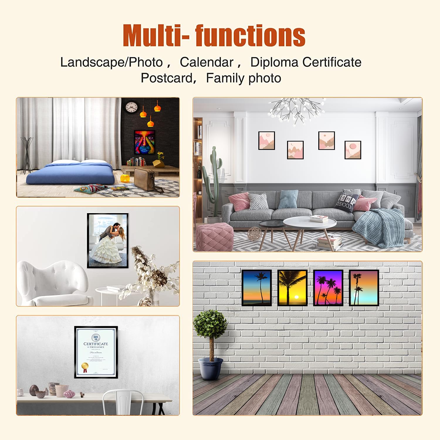 6 Pack Diamond Painting Frames 12x16 Inch (30x40cm) - Magnetic Self-Adhesive Poster Frames for Wall Art, Home & Office Decor - Perfect for DIY Diamond Art Kits, Wall Display & Gift Giving (Black)