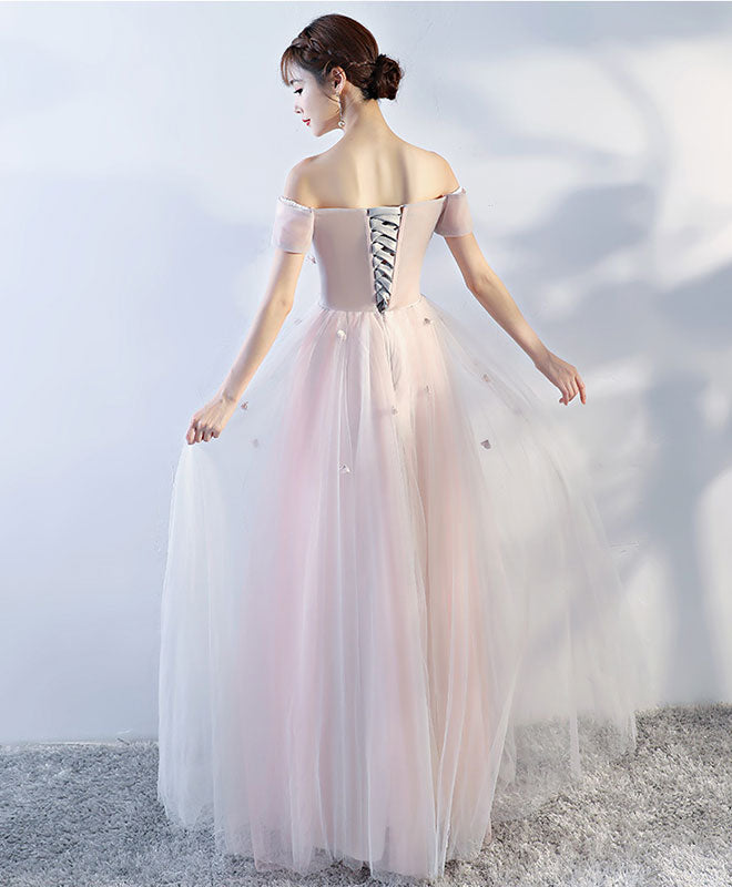 Elegant Pink Off-Shoulder Tulle Lace Applique Long Prom Dress - Formal Evening Gown for Homecoming, Quinceañera & Special Occasions